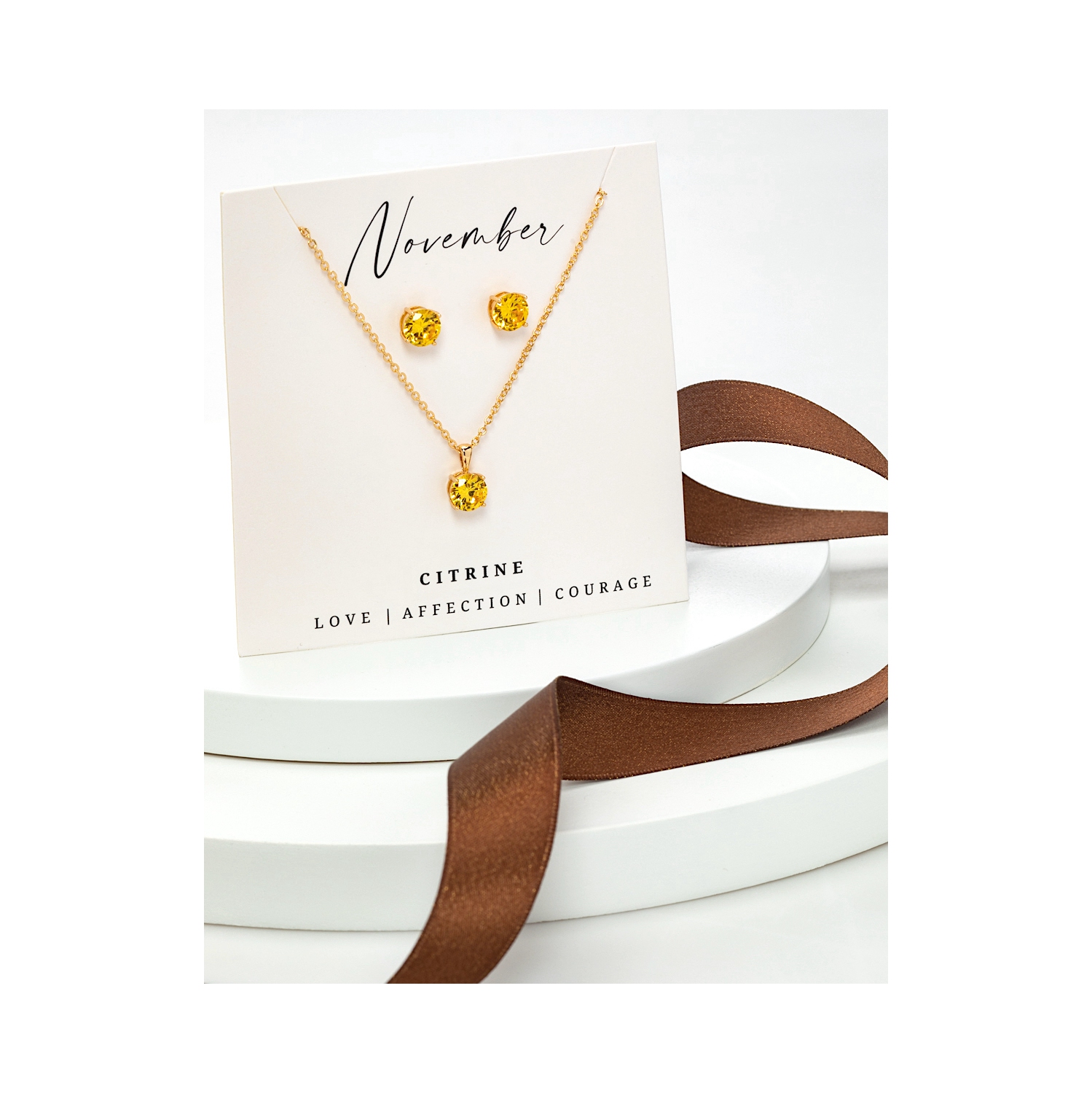 Boucles d'oreilles et collier, or, citrine et pierre de naissance, ZC, novembre