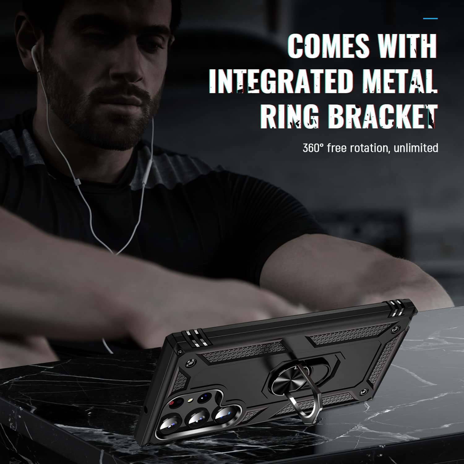 【SuperShield】 Heavy Duty Full-Body Armor Shockproof Bumper Hard Back Protective Defender Case with Kickstand Ring Phone Holder Case for Samsung