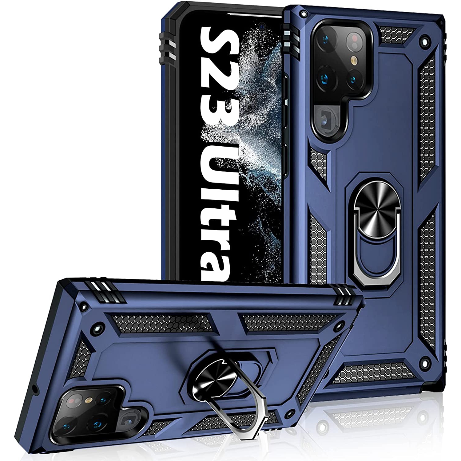 【SuperShield】 Heavy Duty Full-Body Armor Shockproof Bumper Hard Back Protective Defender Case with Kickstand Ring Phone Holder Case for Samsung