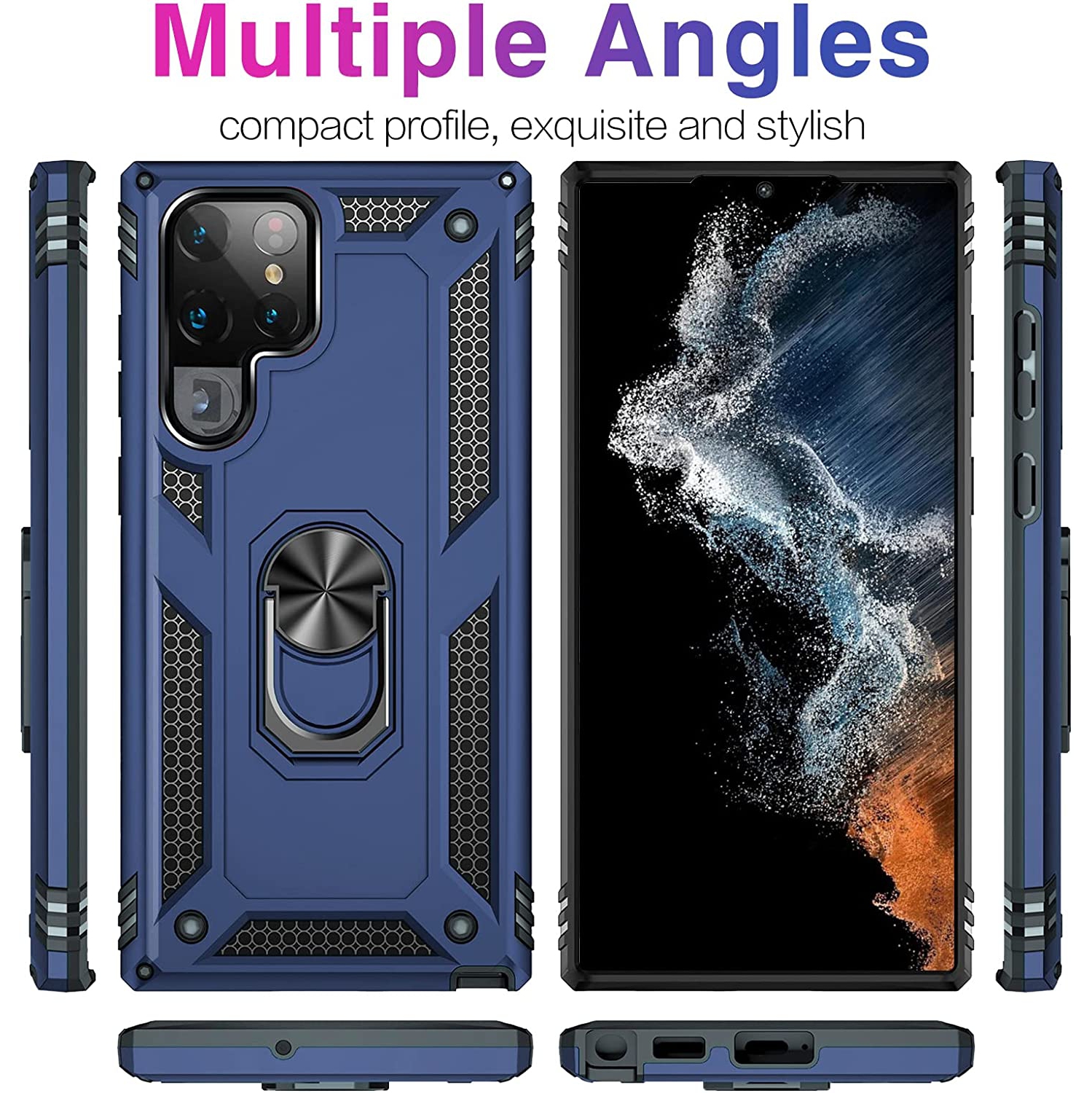 【SuperShield】 Heavy Duty Full-Body Armor Shockproof Bumper Hard Back Protective Defender Case with Kickstand Ring Phone Holder Case for Samsung