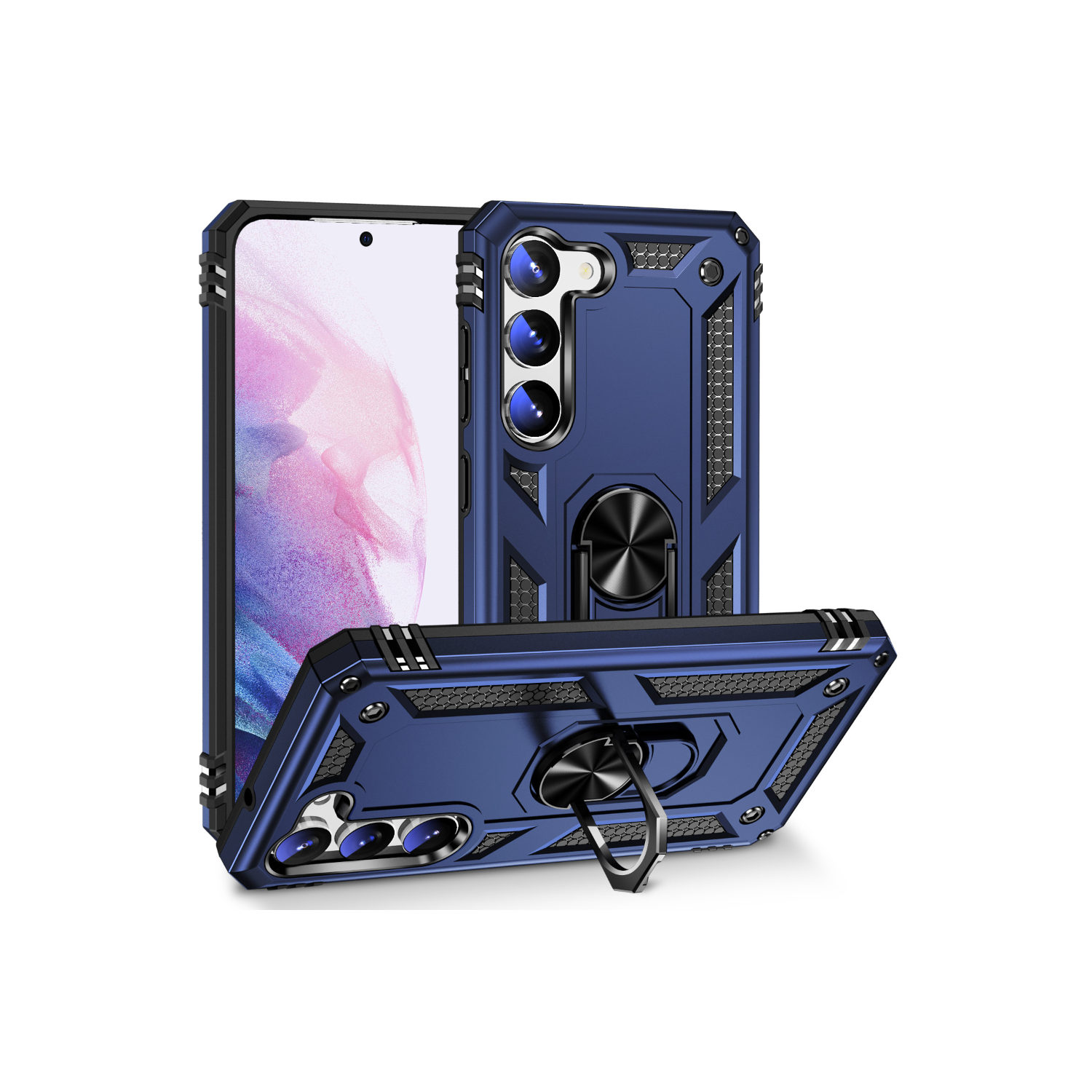 【SuperShield】 Heavy Duty Full-Body Armor Shockproof Bumper Hard Back Protective Defender Case with Kickstand Ring Phone Holder Case for Samsung