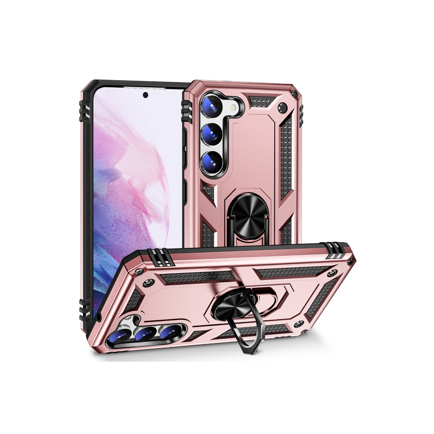 【SuperShield】 Heavy Duty Full-Body Armor Shockproof Bumper Hard Back Protective Defender Case with Kickstand Ring Phone Holder Case for Samsung