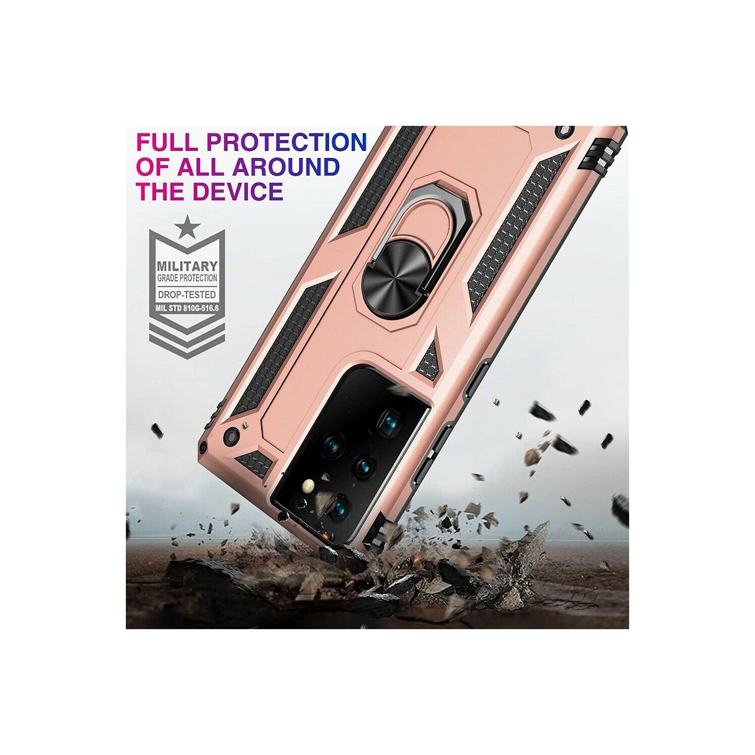 【SuperShield】 Heavy Duty Full-Body Armor Shockproof Bumper Hard Back Protective Defender Case with Kickstand Ring Phone Holder Case for Samsung