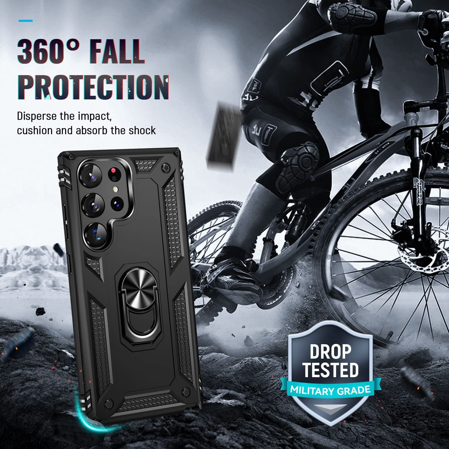 【SuperShield】 Heavy Duty Full-Body Armor Shockproof Bumper Hard Back Protective Defender Case with Kickstand Ring Phone Holder Case for Samsung