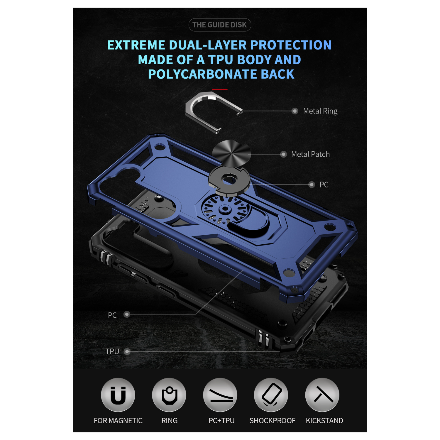 [SuperShield] Étui protecteur rigide/antichoc/contour protecteur arrière/béquille Ring pour Galaxy S23 plus/S23+ 5G de Samsung