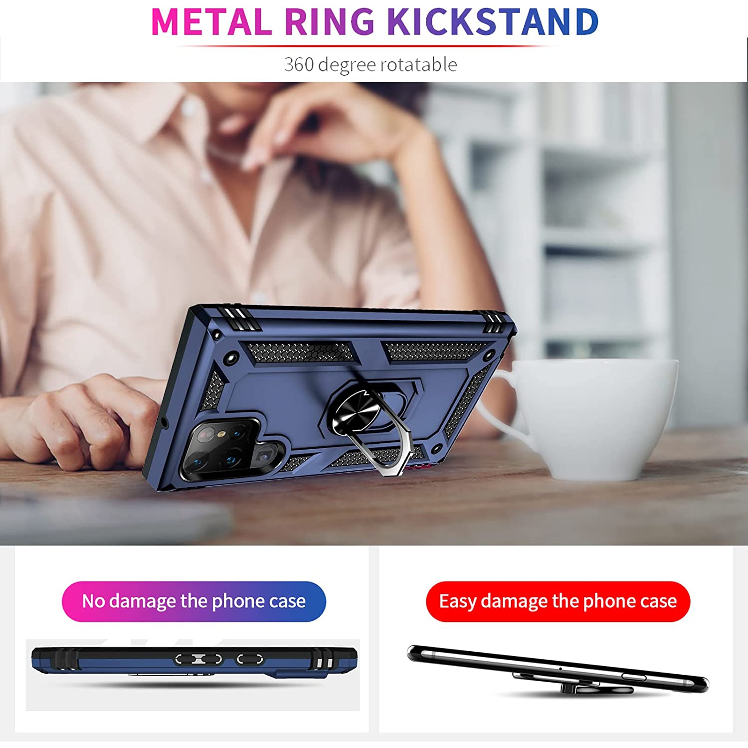 【SuperShield】 Heavy Duty Full-Body Armor Shockproof Bumper Hard Back Protective Defender Case with Kickstand Ring Phone Holder Case for Samsung