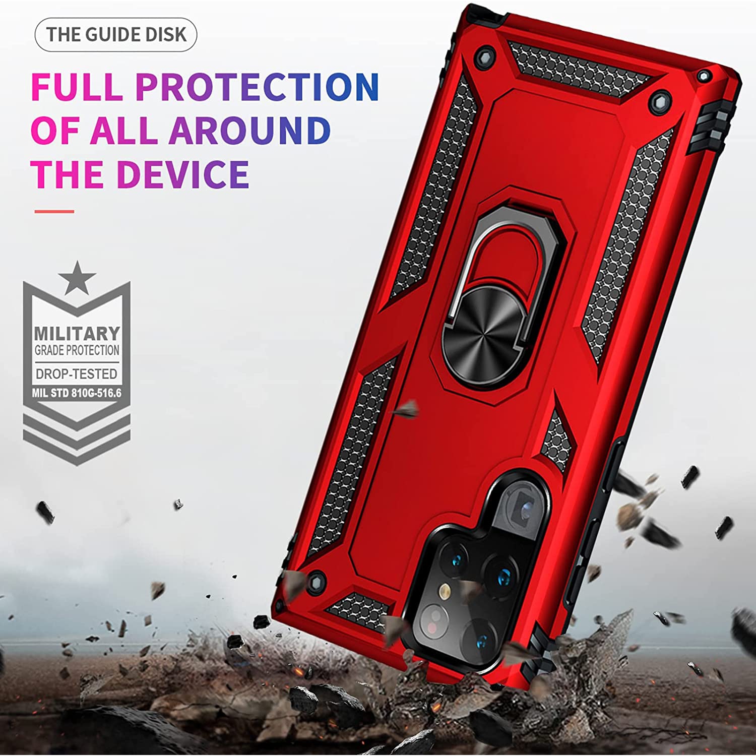 【SuperShield】 Heavy Duty Full-Body Armor Shockproof Bumper Hard Back Protective Defender Case with Kickstand Ring Phone Holder Case for Samsung