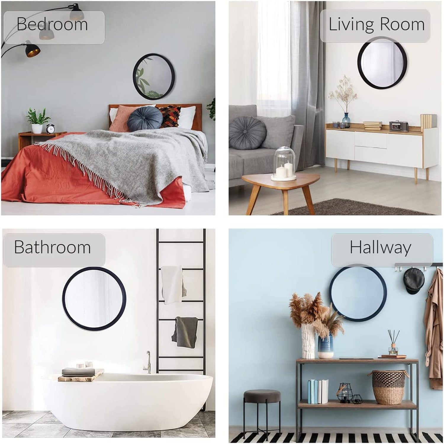 ITY International - Round Wall Mirror, 23.6" Diameter, Gray Frame