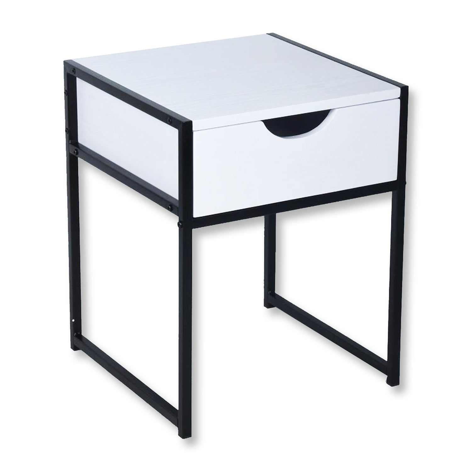 ITY International - Table d'appoint avec Tiroir, Fabriqué en MDF, 15.7" x 19.7" x 15.7", Blanc