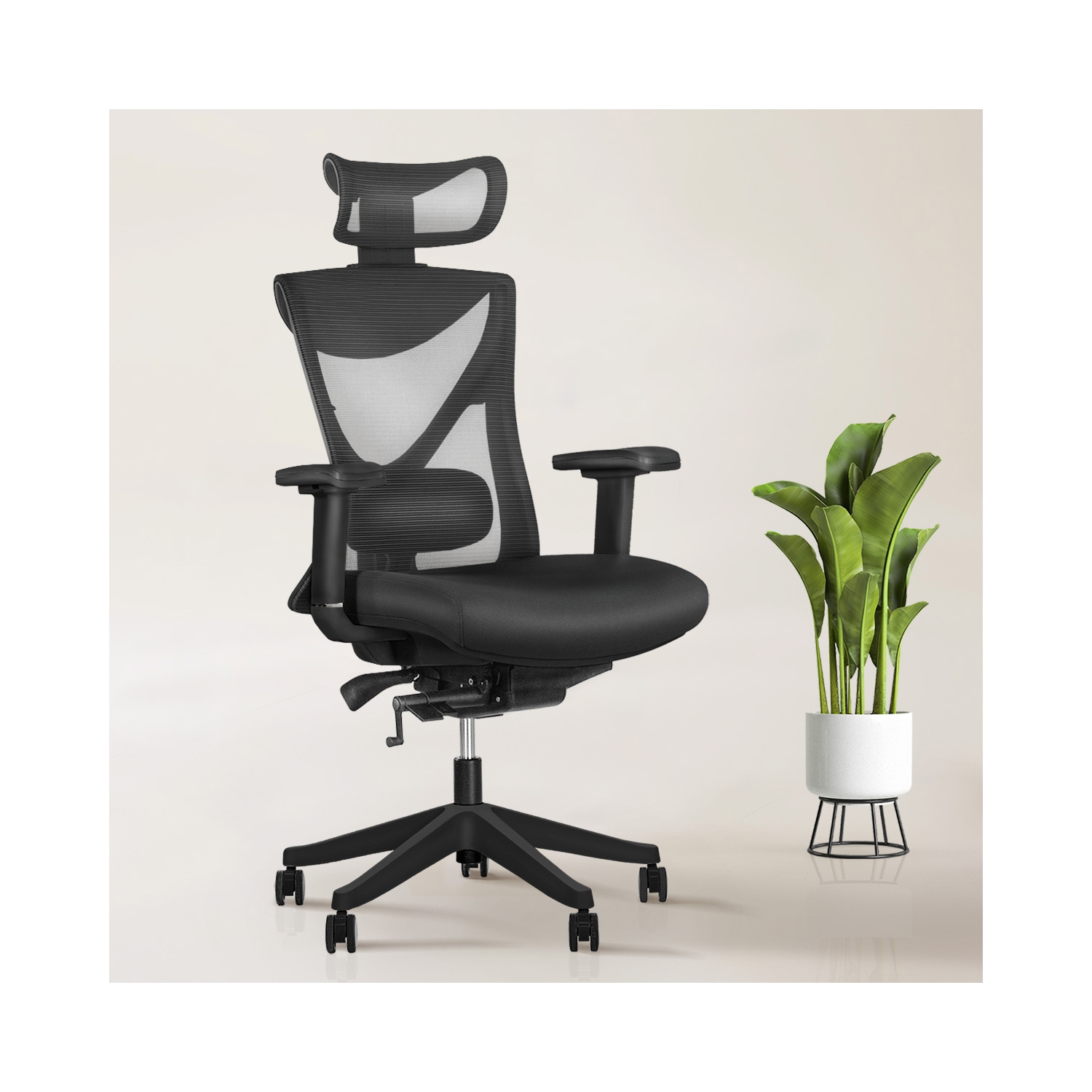 Fauteuil de bureau ergonomique robuste KaiChair avec accoudoir 4&nbsp;deniers de soutien lombaire