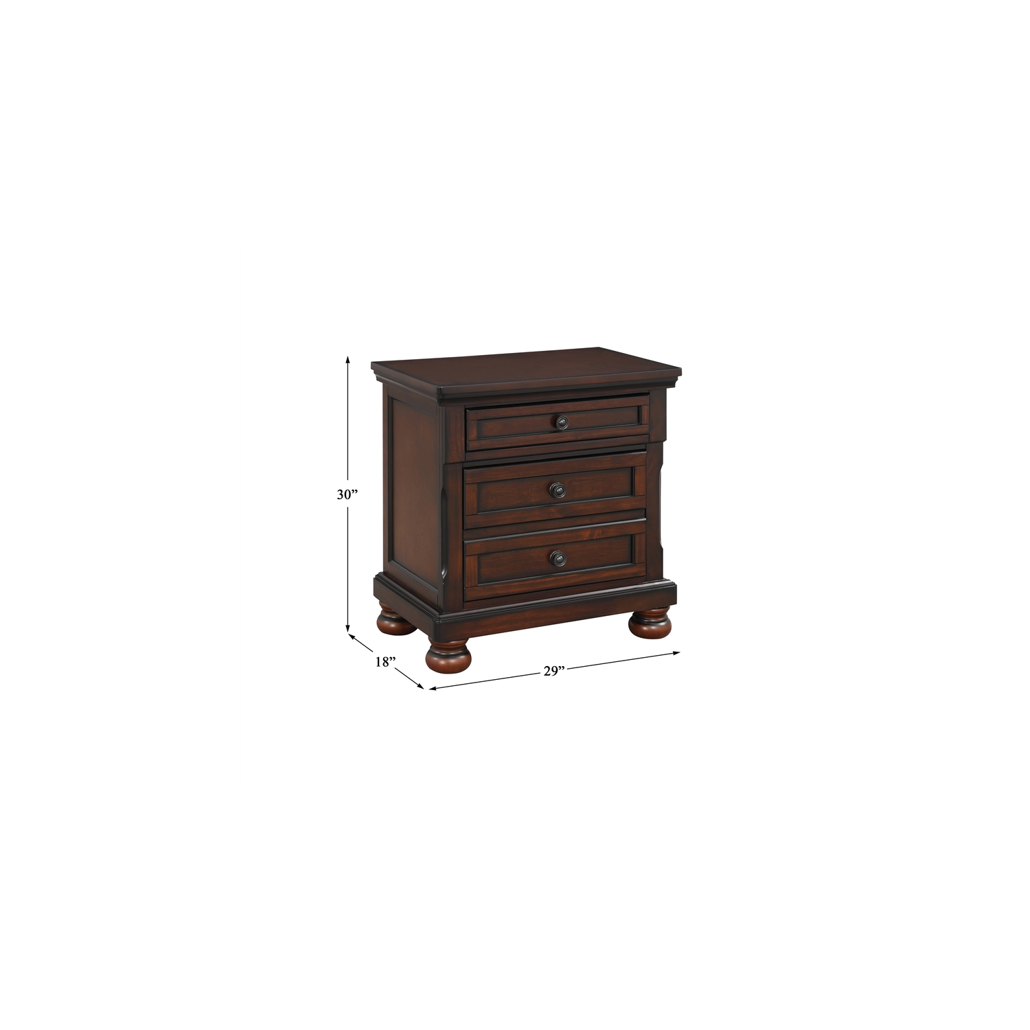 Lexicon Cumberland 3-Drawers Traditional Wood Nightstand in Brown Cherry