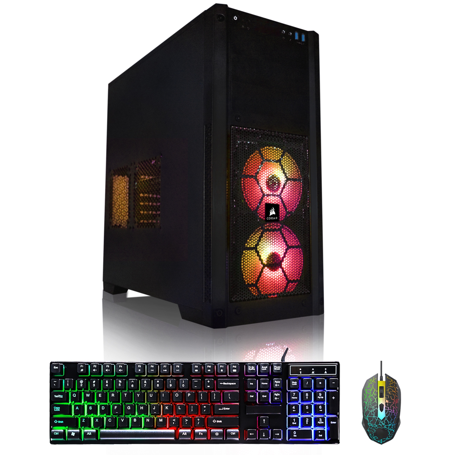 Refurbished (Good) - Gaming PC AMD 8-Core FX upto 4.2GHz Processor 16GB RAM 512GB SSD Nvidia GeForce GT1030 DDR5 Graphics ASUS Motherboard Corsair Chassis RGB KB/Mouse Windows 10