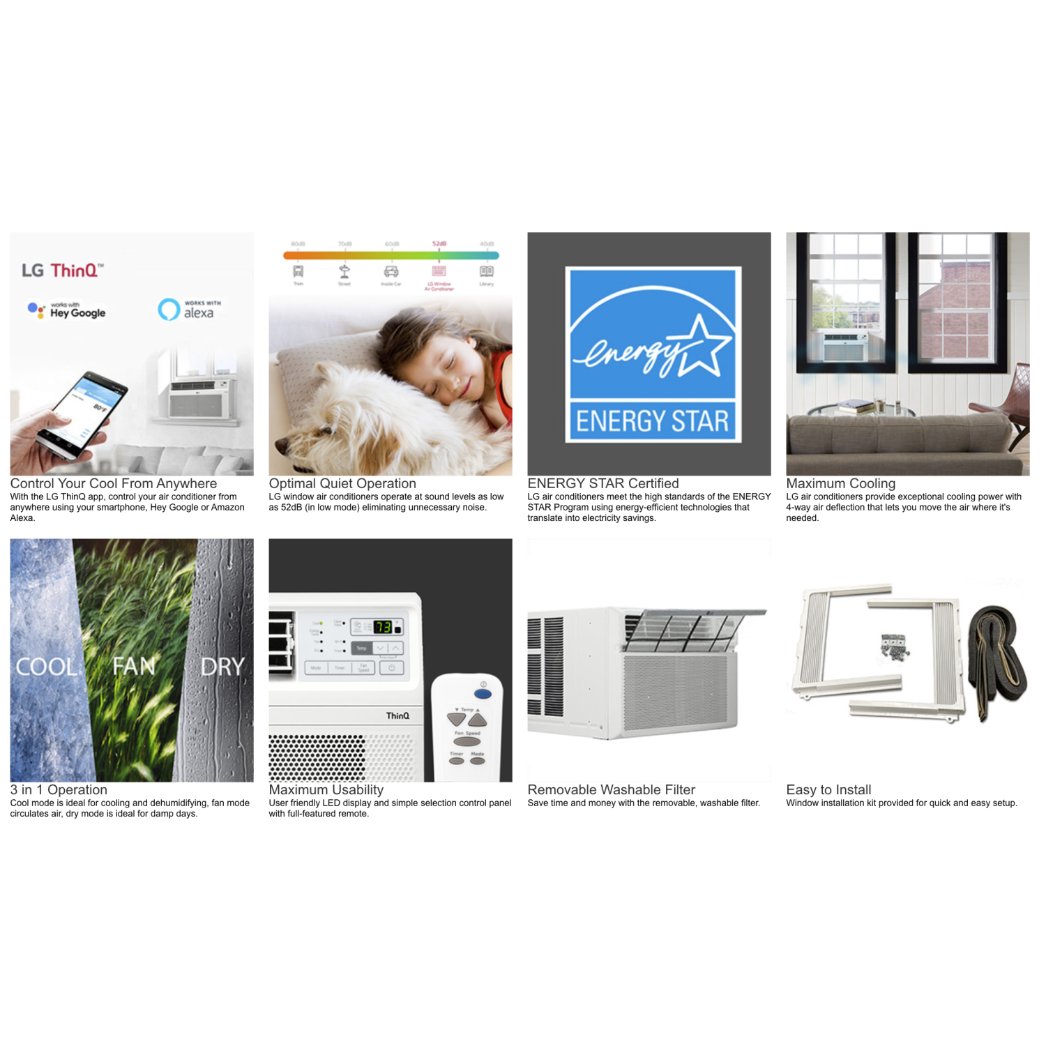 LG 8 000 BTU Window Smart Air Conditioner refroidit 350 m². pi. avec ENERGY STAR et télécommande, Wi-Fi activé