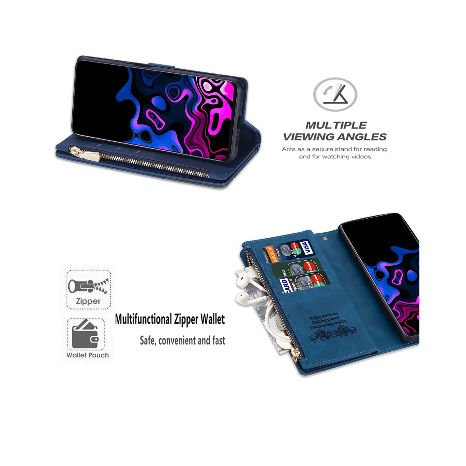 Google Pixel 6a Case, Google Pixel 6a Wallet Case, 9 Card Slots Premium Flip Wallet Leather Magnetic Case Purse with Zipper Coin Credit Card Holder