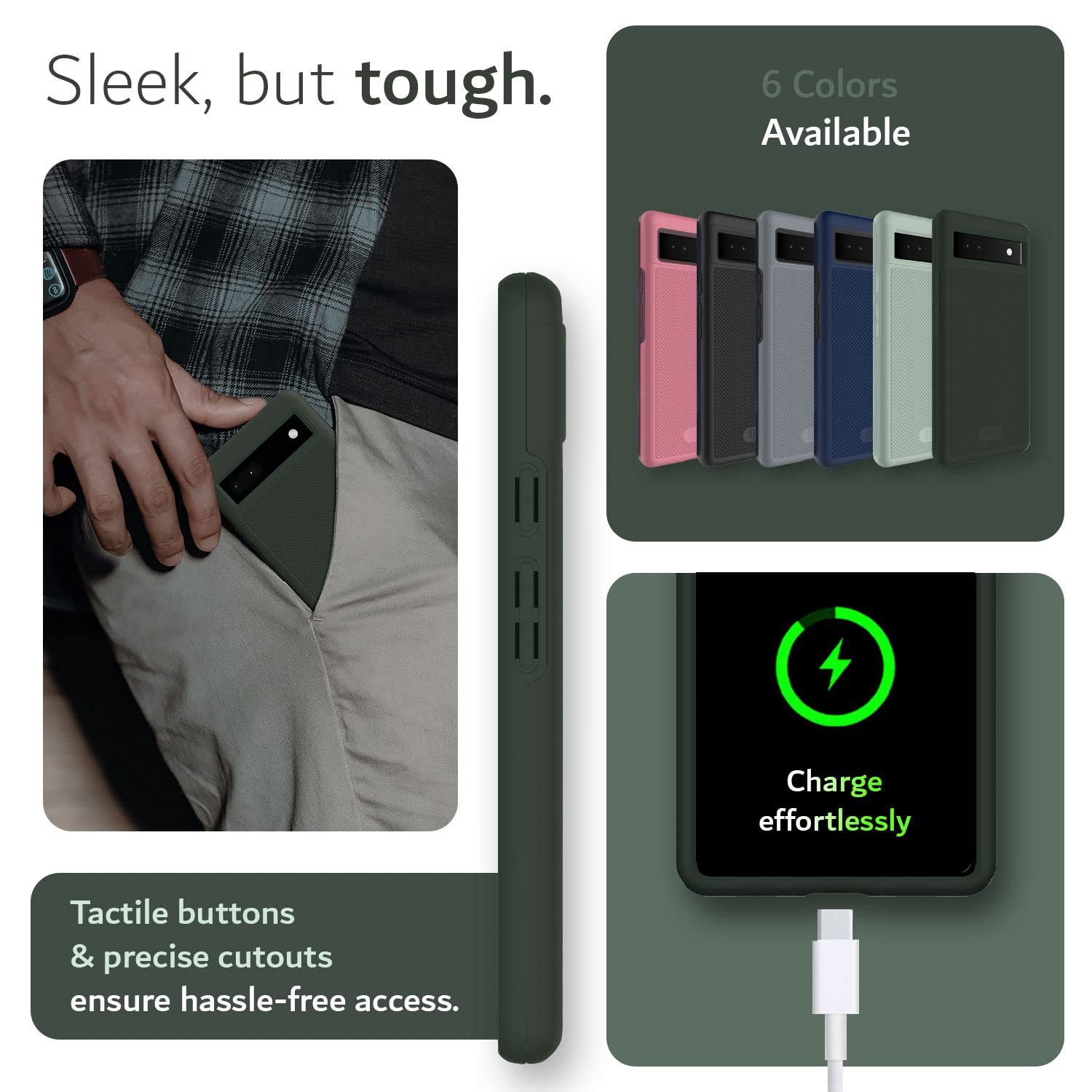 Étui protecteur mince double couche antichoc MergeGrip pour Pixel 6a de Google pour Pixel 2022 a