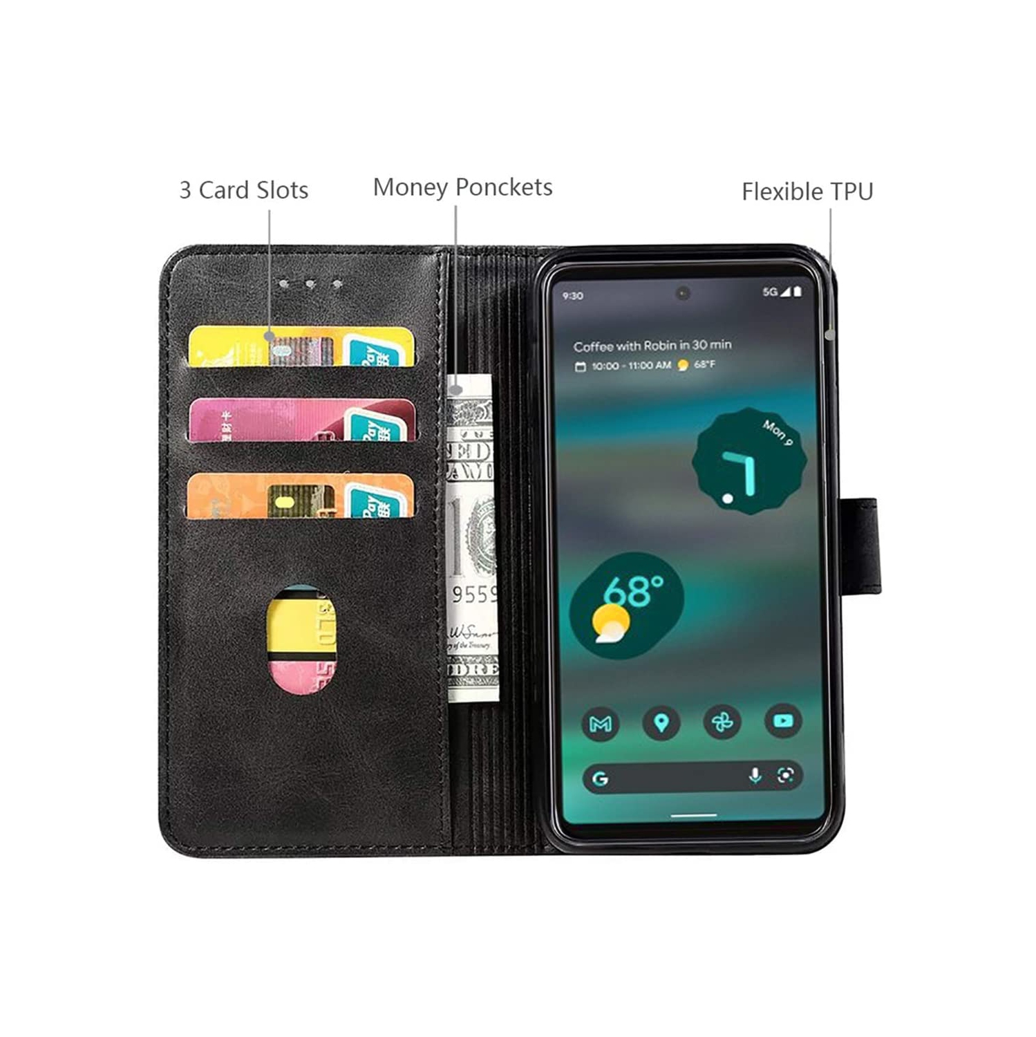 HLD Shockproof Flip Flap Wallet Case for Google Pixel 6A 5G with Magnetic Clasp & Card Slots