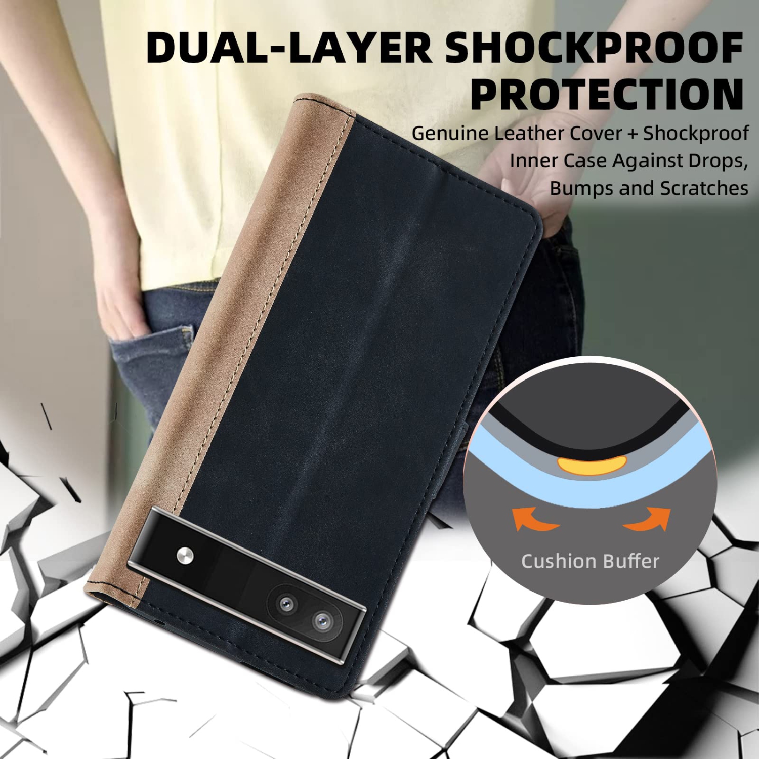 Google Pixel 6a Case Wallet, Google Pixel 6a Flip Case Premium PU Sturdy Leather Protective Magnetic Clasp Design Flip Case with Card Holder Slots