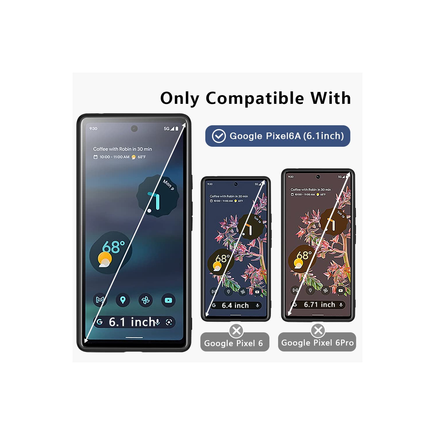 Google Pixel 6A Case Drop Protective Thin Dual Layer Shockproof Bumper Cases Full Body Rugged Hard PC Back Anti-Scratch Microfiber Surface with Grip