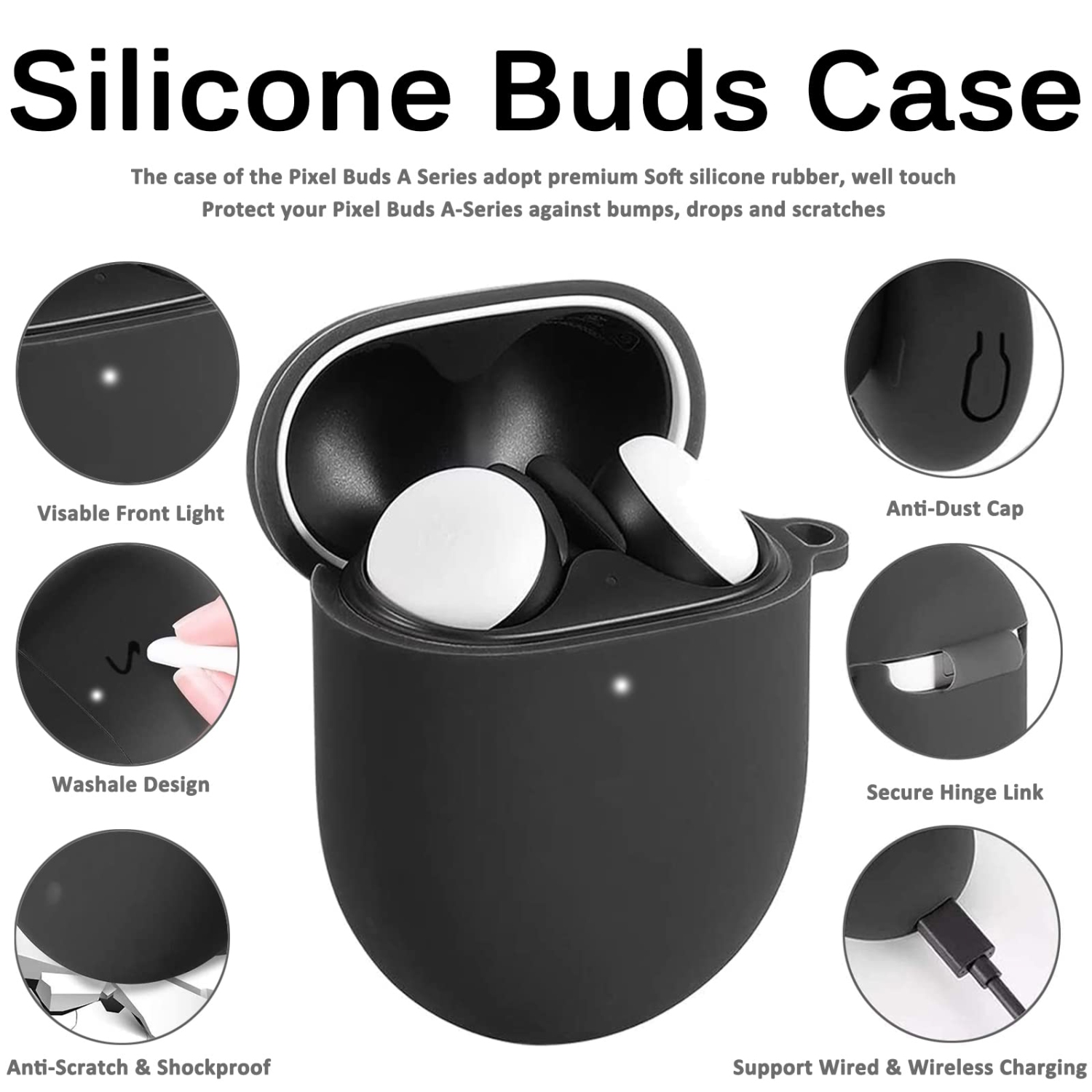 1+1 Pack Compatible Google Pixel 6A Case + Google Pixel Buds A-Series Case, Ultra-Thin PC Matte Texture Shockproof Phone Case with Silicone Buds Case