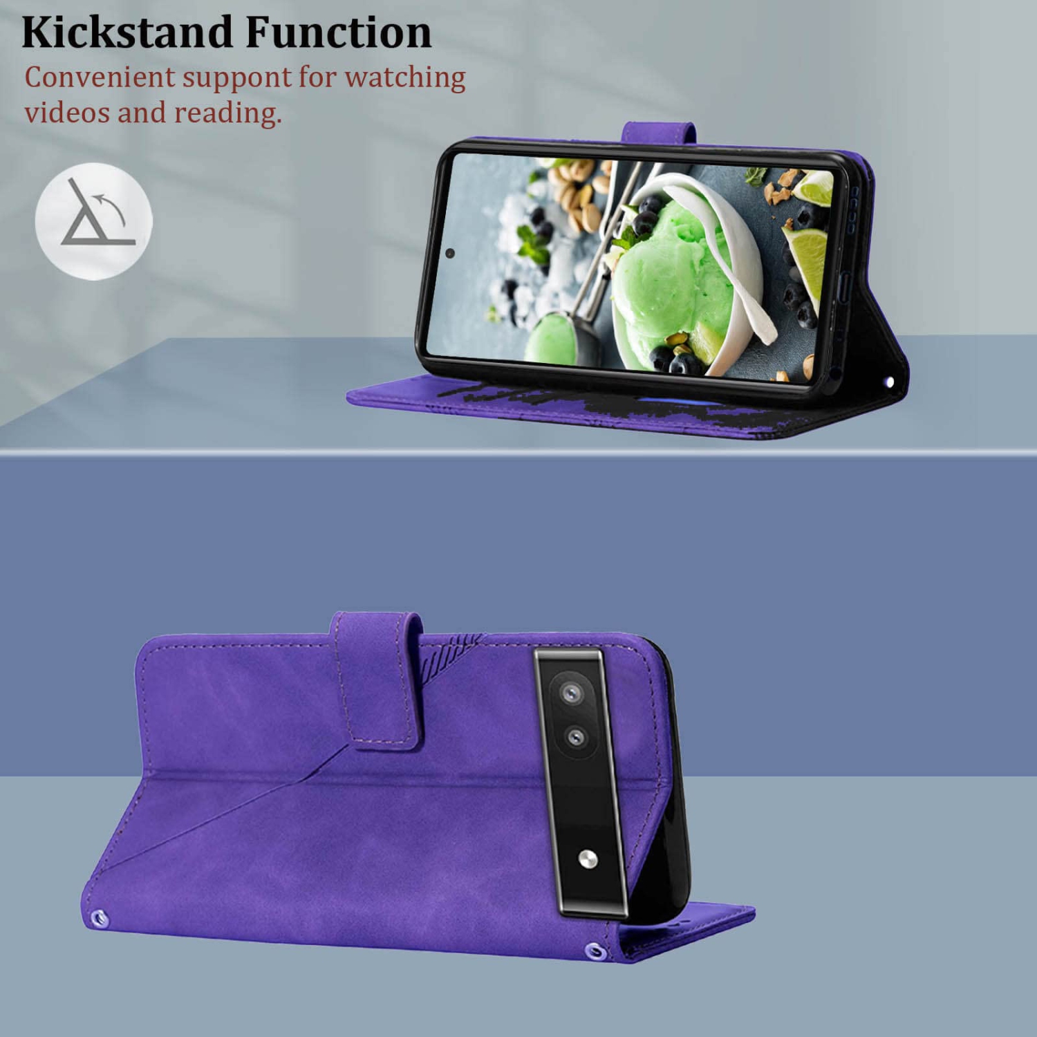 Wallet Case for Pixel 6a, Kickstand Wrist Strap Card Holder Slots TPU Interior Protective for Pixel 6a Case,PU Leather Folio Flip Cover for Google