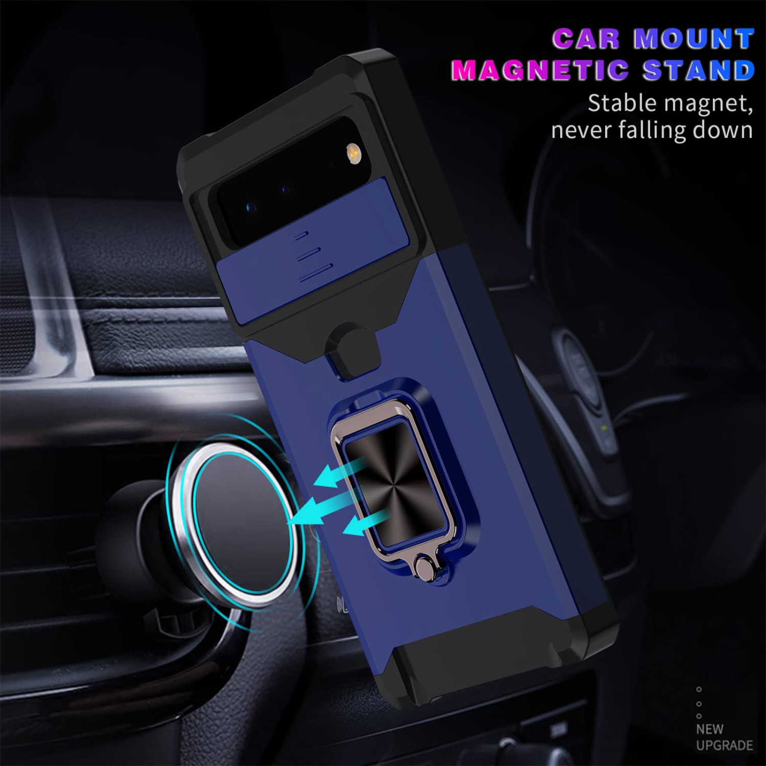 Wallet Case Compatible with Google Pixel 6A & 2 Screen Protectors, with Sliding Camera Cover, Card Holder Slot and Magnetic Kickstand Ring, Heavy