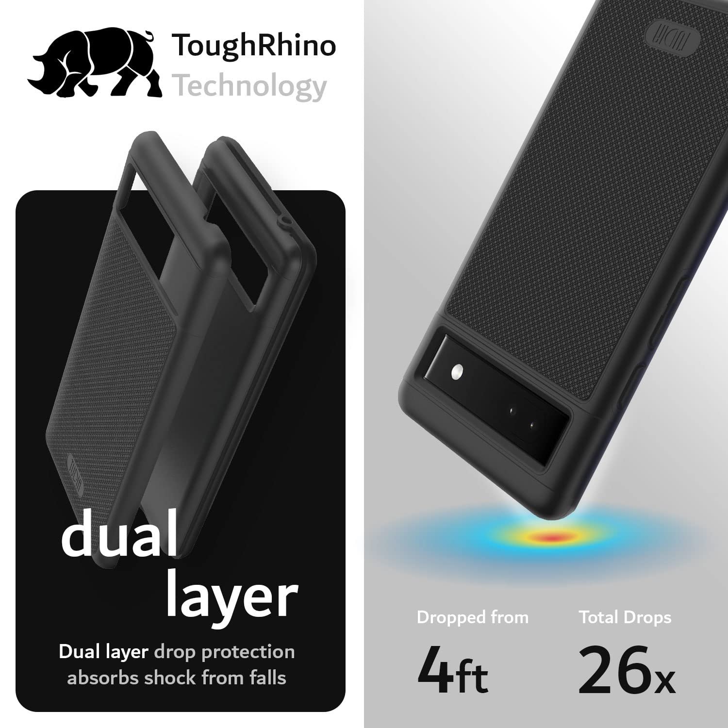 DualShield Grip Designed for Google Pixel 6a Case, Shockproof Military Grade Dual Layer Slim Protective Case for Pixel 6a (Matte Black)