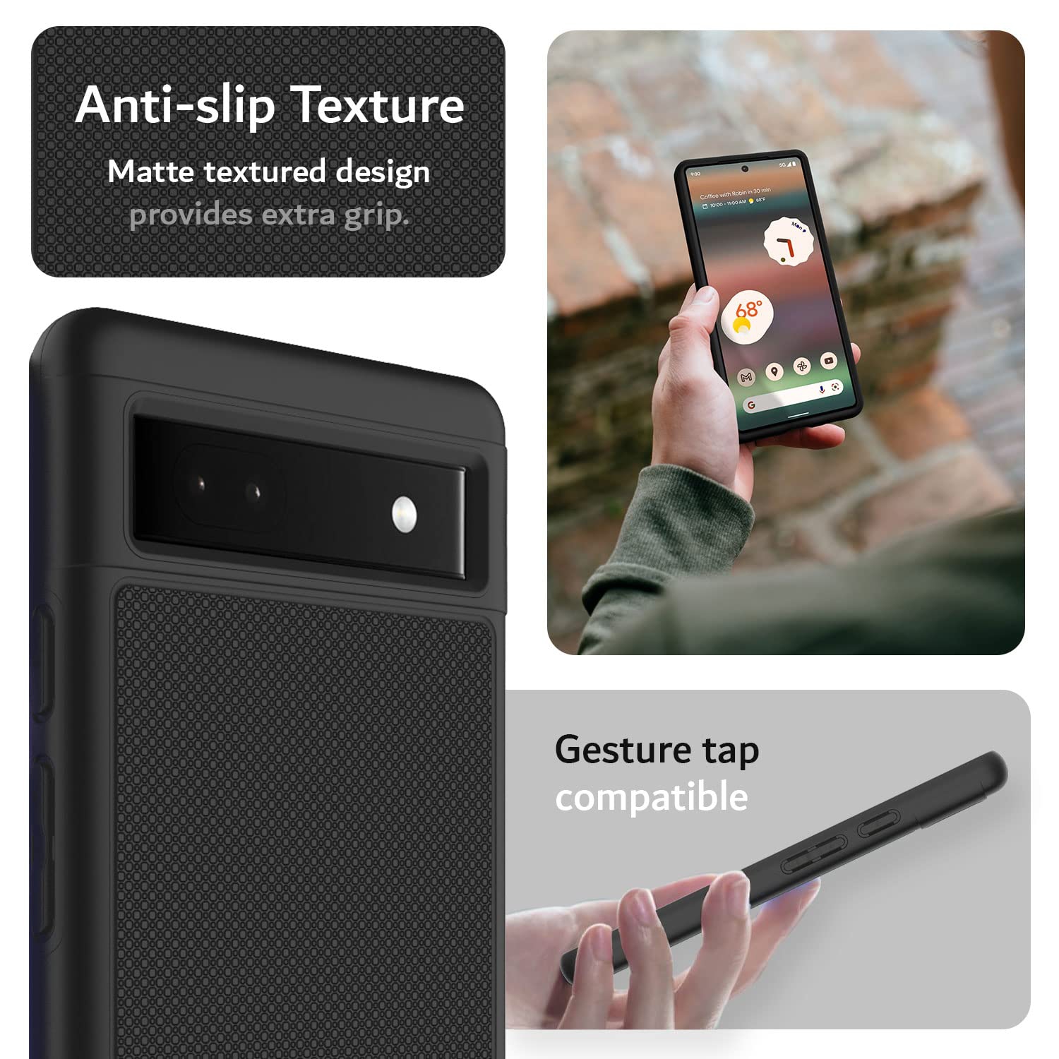 DualShield Grip Designed for Google Pixel 6a Case, Shockproof Military Grade Dual Layer Slim Protective Case for Pixel 6a (Matte Black)