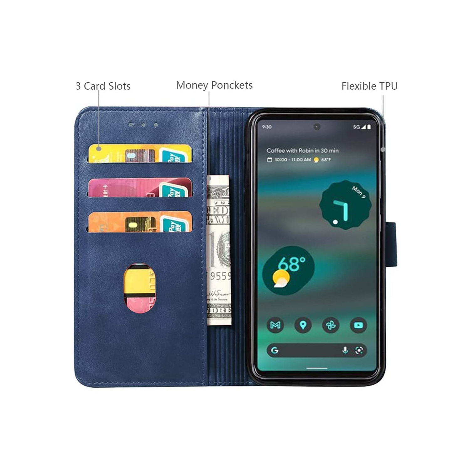 Google Pixel 6A Case 5G, Google Pixel 6A Wallet Case Shockproof Flip Flap Foldable Magnetic Clasp Protective Pixel 6A Cover Case with Cash Credit