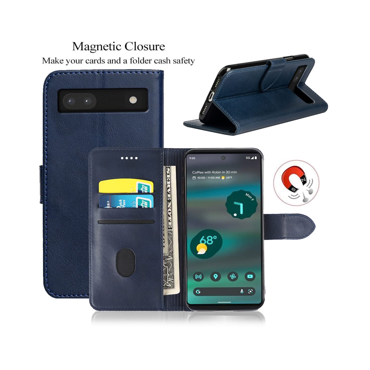 Google Pixel 6A Case 5G, Google Pixel 6A Wallet Case Shockproof Flip Flap Foldable Magnetic Clasp Protective Pixel 6A Cover Case with Cash Credit