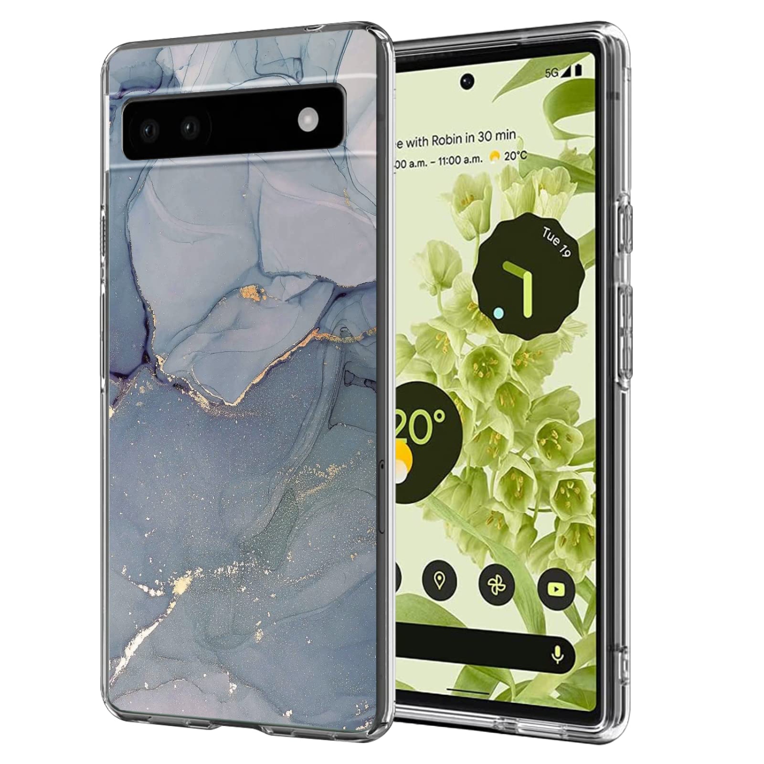 Google Pixel 6A with Gold Marble Flexible Design for Women Girls,Full-Body Protection Soft TPU Slim Google Pixels 6A Case Skin Cover-Grey