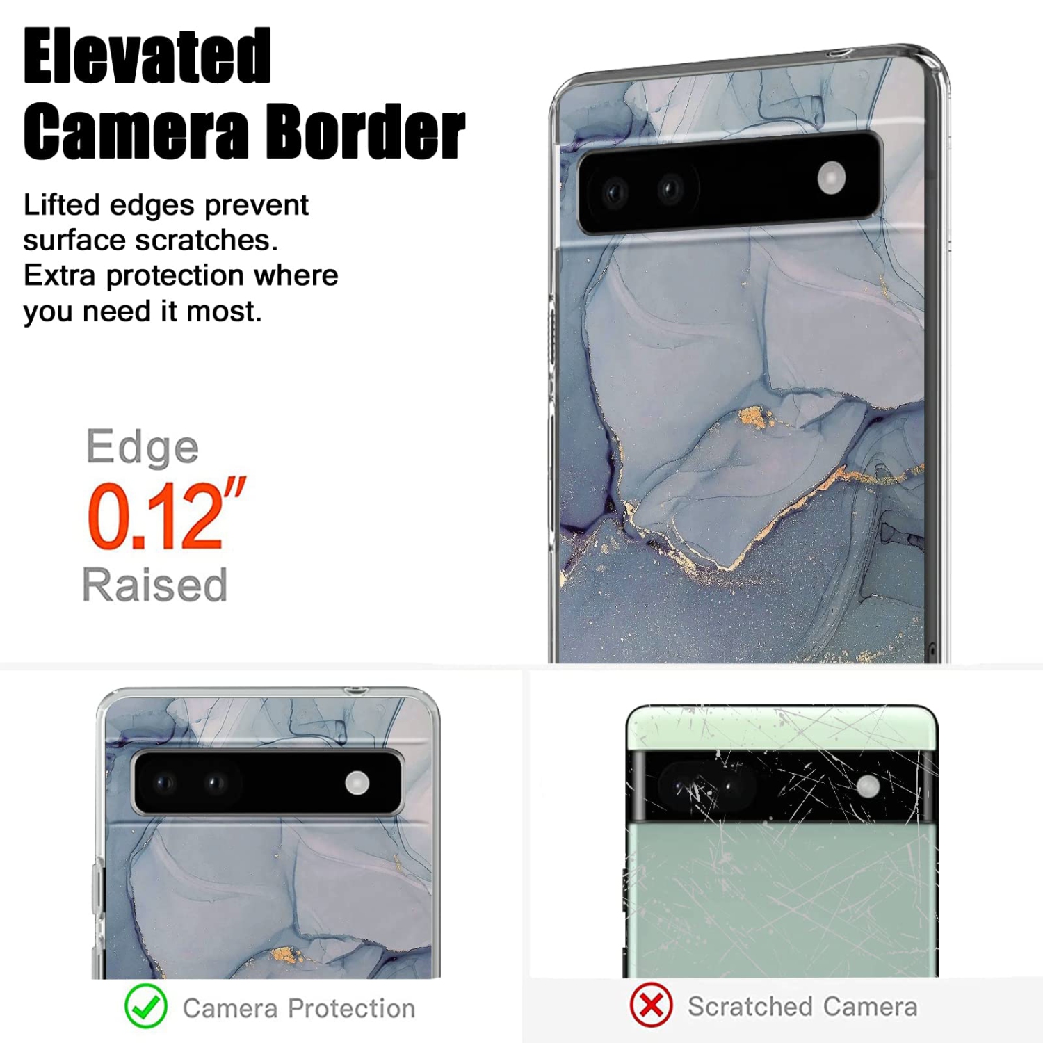 Google Pixel 6A with Gold Marble Flexible Design for Women Girls,Full-Body Protection Soft TPU Slim Google Pixels 6A Case Skin Cover-Grey