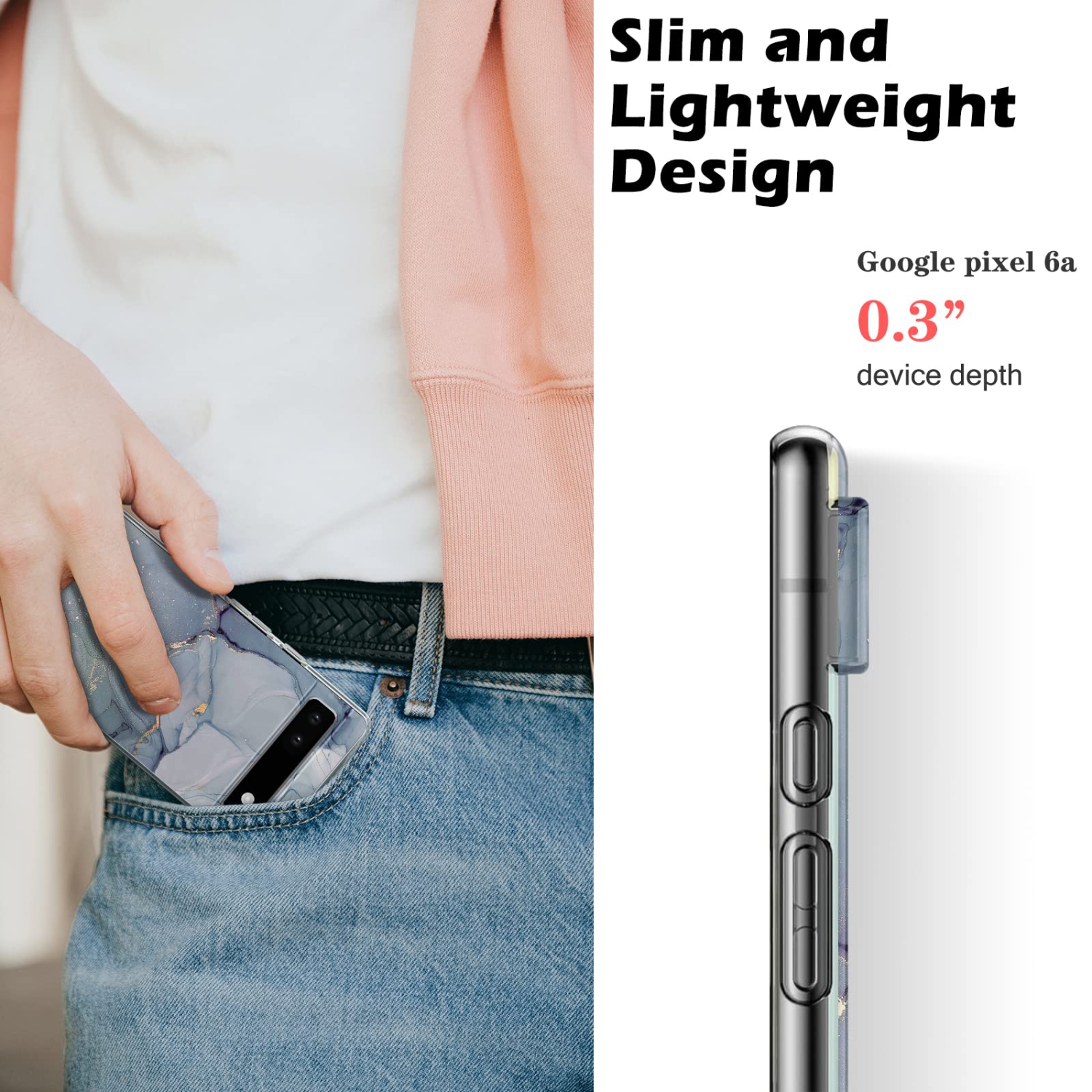 Google Pixel 6A with Gold Marble Flexible Design for Women Girls,Full-Body Protection Soft TPU Slim Google Pixels 6A Case Skin Cover-Grey