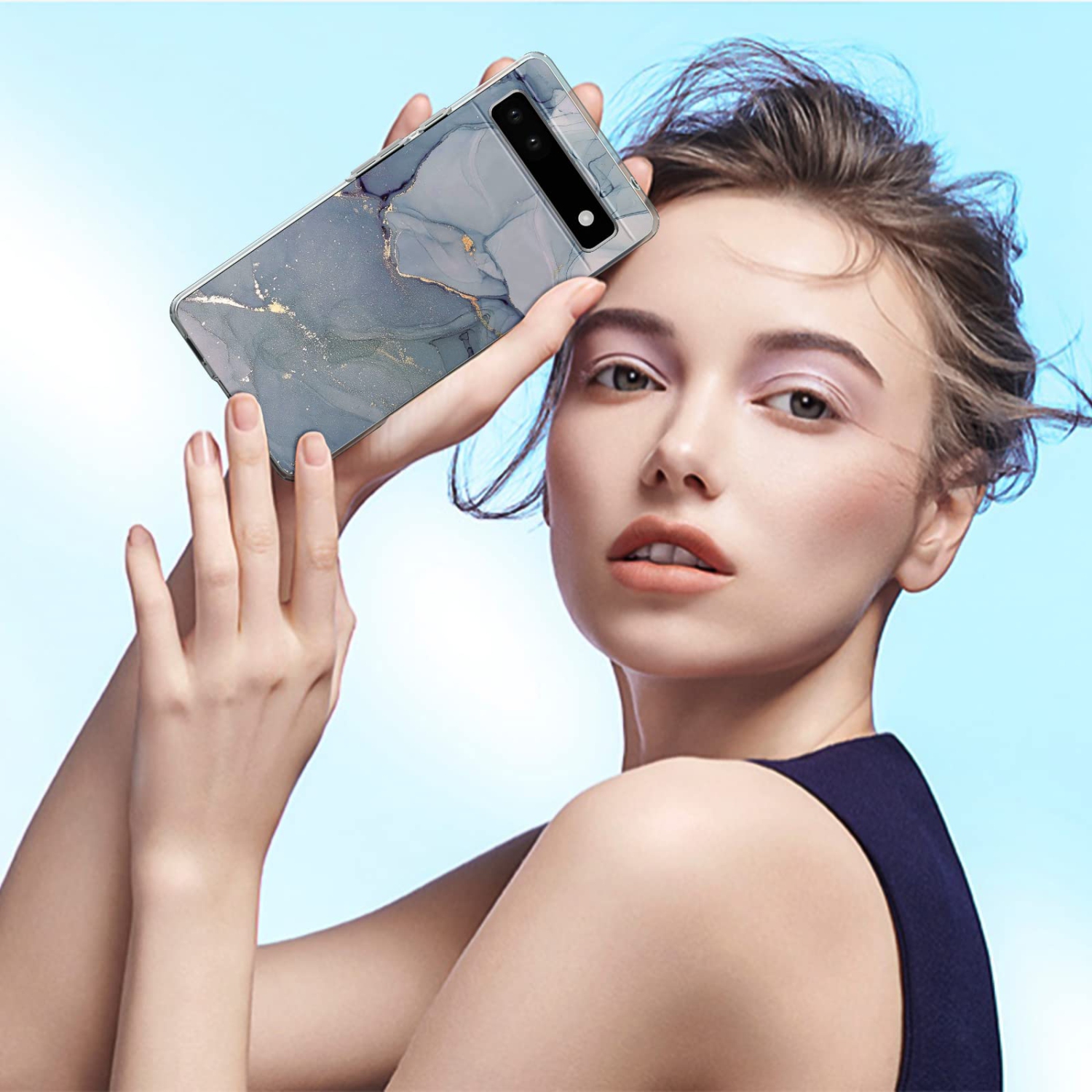 Google Pixel 6A with Gold Marble Flexible Design for Women Girls,Full-Body Protection Soft TPU Slim Google Pixels 6A Case Skin Cover-Grey