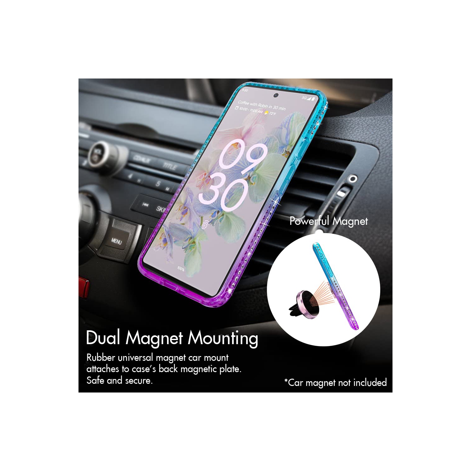 Google Pixel 6A Case with Ring Kickstand Lanyard, Moving Liquid Glitter Sparkle Holographic, Girls Women Bling Diamond Ring Protective Cover for