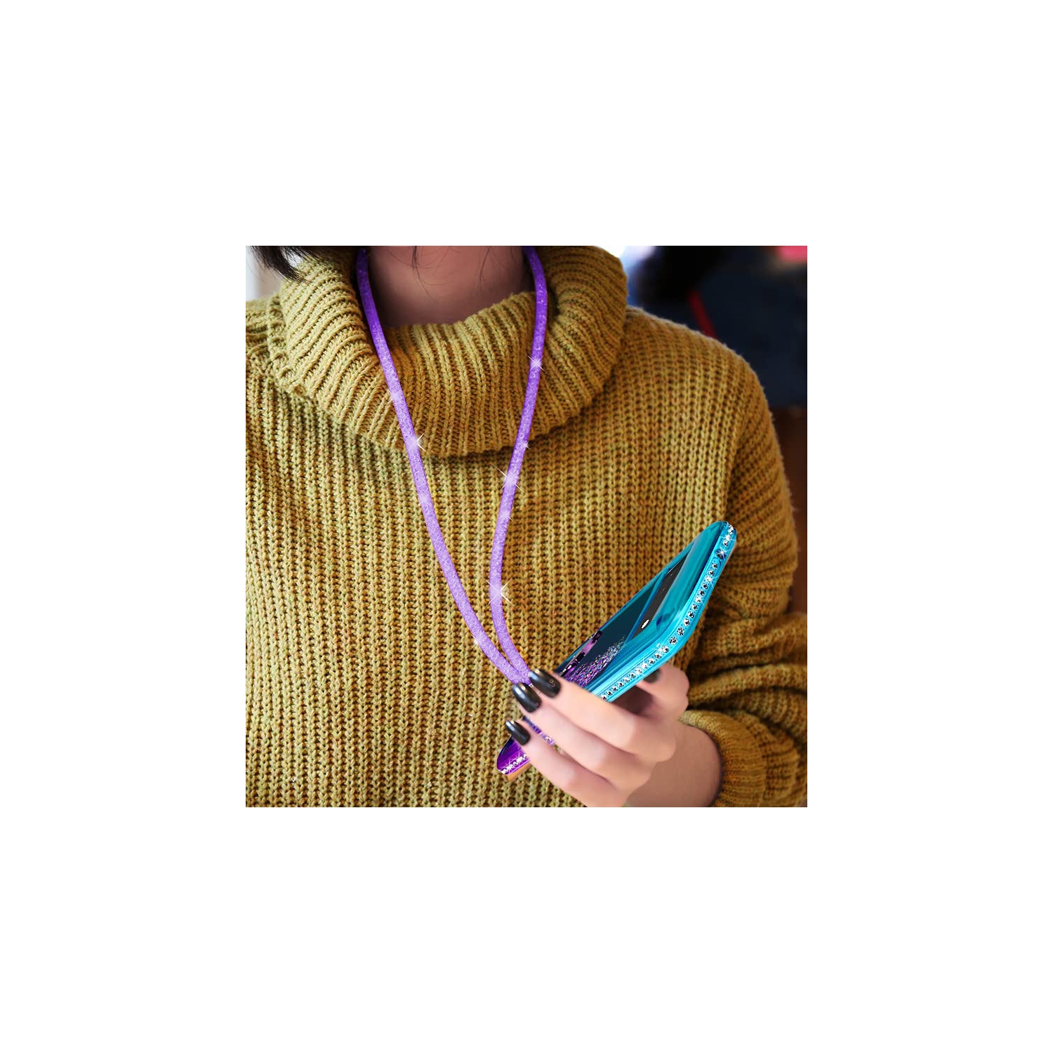 Google Pixel 6A Case with Ring Kickstand Lanyard, Moving Liquid Glitter Sparkle Holographic, Girls Women Bling Diamond Ring Protective Cover for