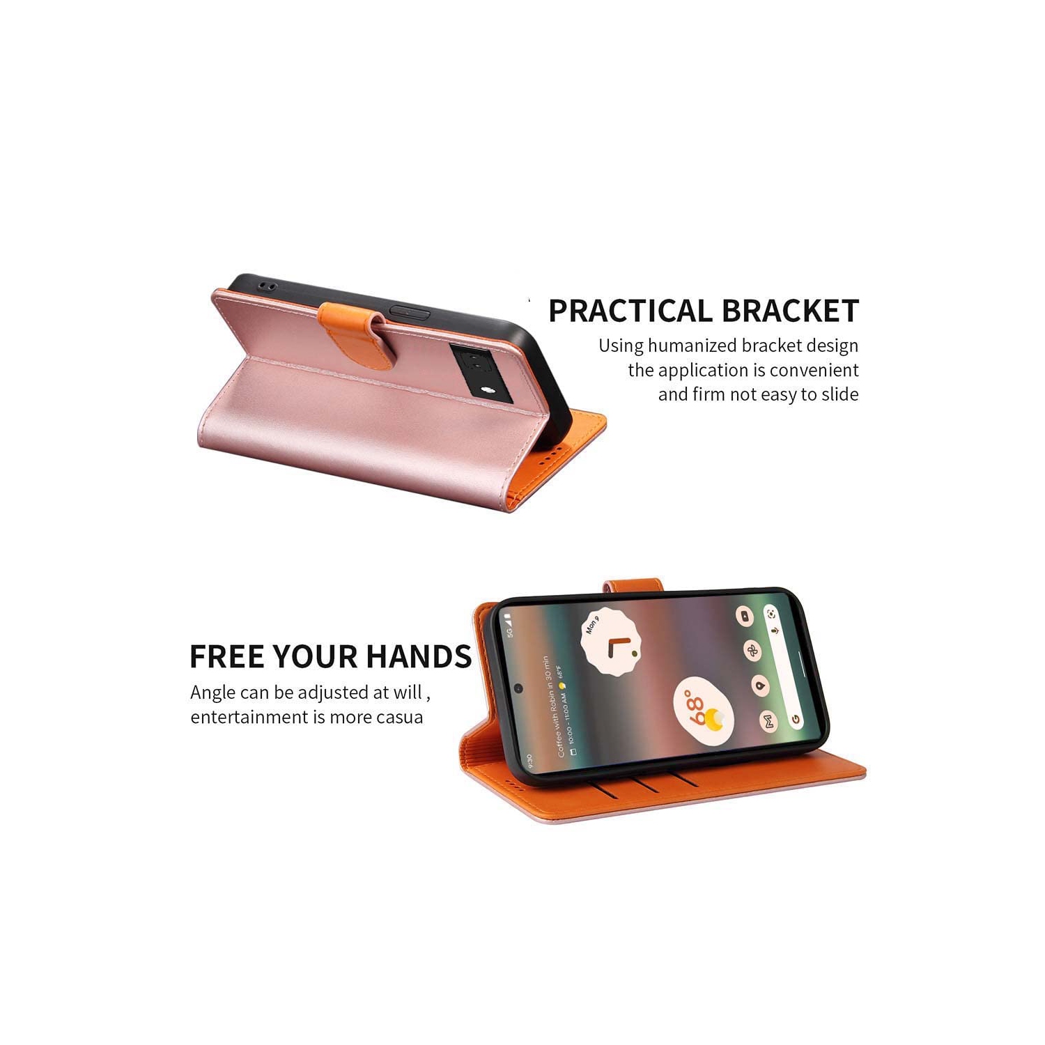 Google Pixel 6a Case Wallet Genuine Leather Flip with Anti-Theft RFID Blocking Kickstand Strong Magnetic Clasp Closure Cash Credit Card Slots