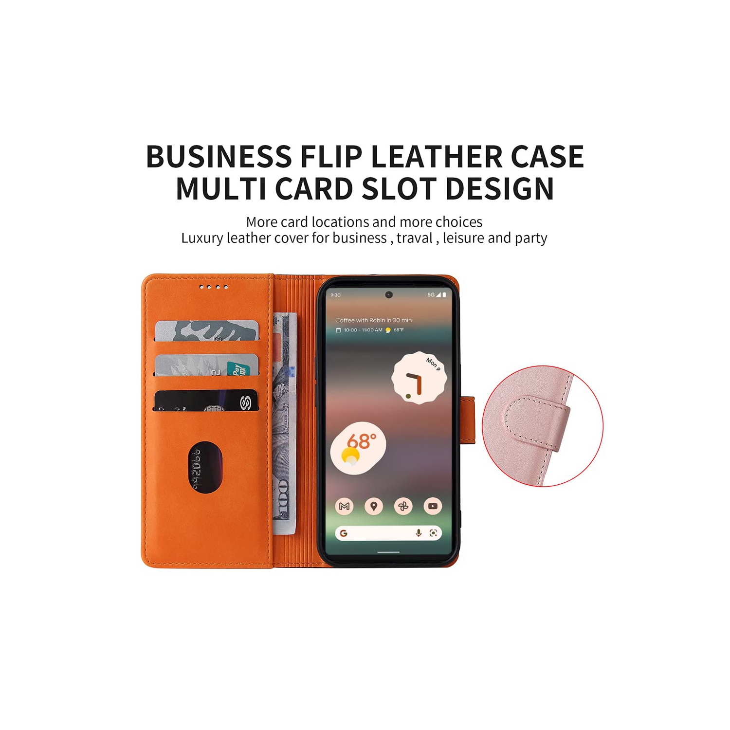 Google Pixel 6a Case Wallet Genuine Leather Flip with Anti-Theft RFID Blocking Kickstand Strong Magnetic Clasp Closure Cash Credit Card Slots