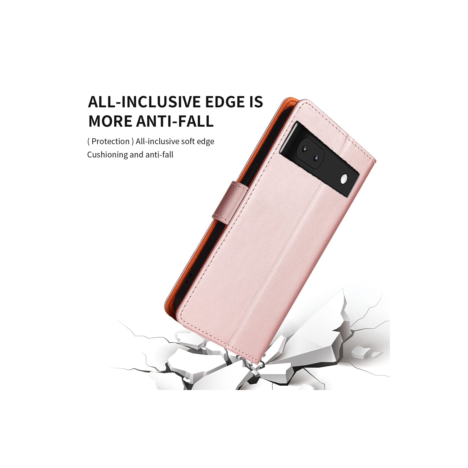 Google Pixel 6a Case Wallet Genuine Leather Flip with Anti-Theft RFID Blocking Kickstand Strong Magnetic Clasp Closure Cash Credit Card Slots