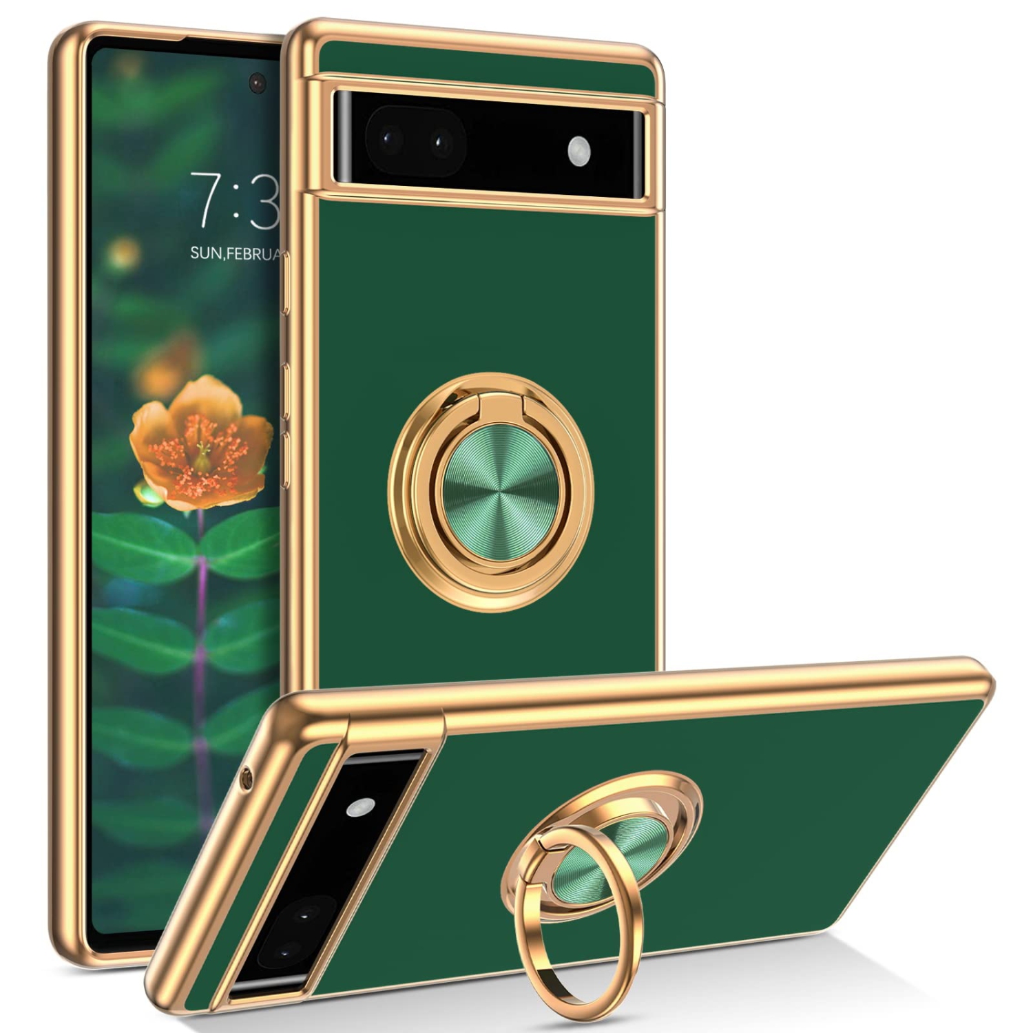 Google Pixel 6a Case,Slim Soft Silicone Cover with 360 Degree Rotation Magnetic Car Finger Ring Holder Kickstand Shockproof Protective Phone Cases