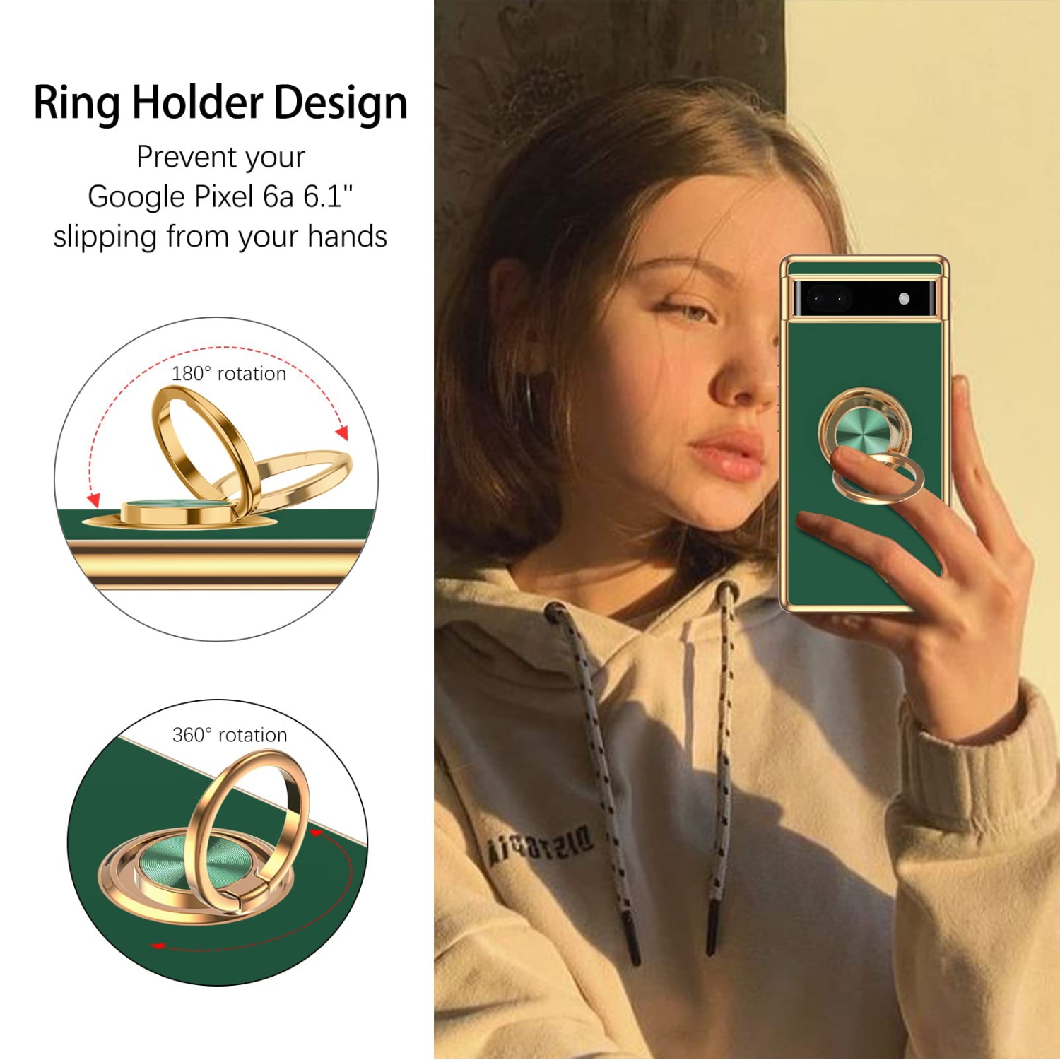 Google Pixel 6a Case,Slim Soft Silicone Cover with 360 Degree Rotation Magnetic Car Finger Ring Holder Kickstand Shockproof Protective Phone Cases