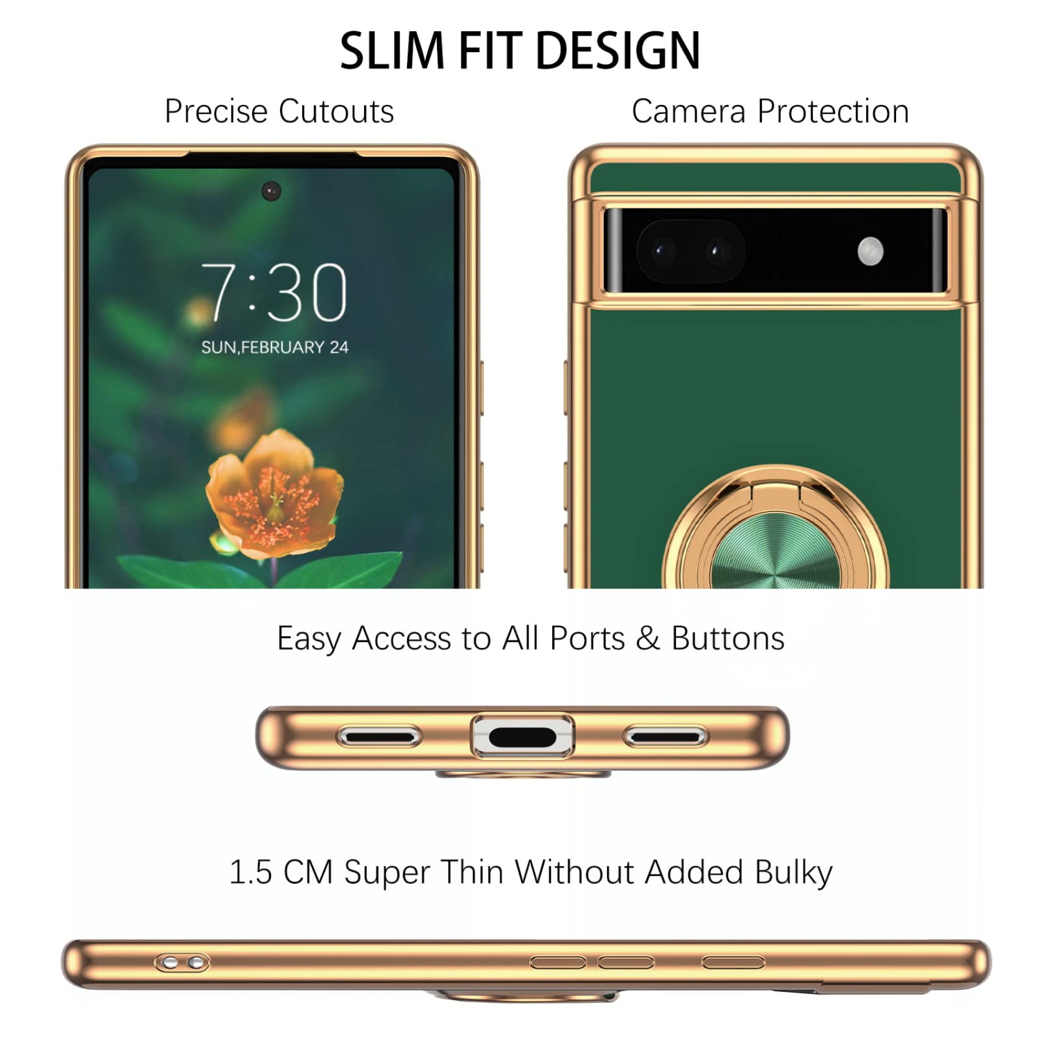 Google Pixel 6a Case,Slim Soft Silicone Cover with 360 Degree Rotation Magnetic Car Finger Ring Holder Kickstand Shockproof Protective Phone Cases