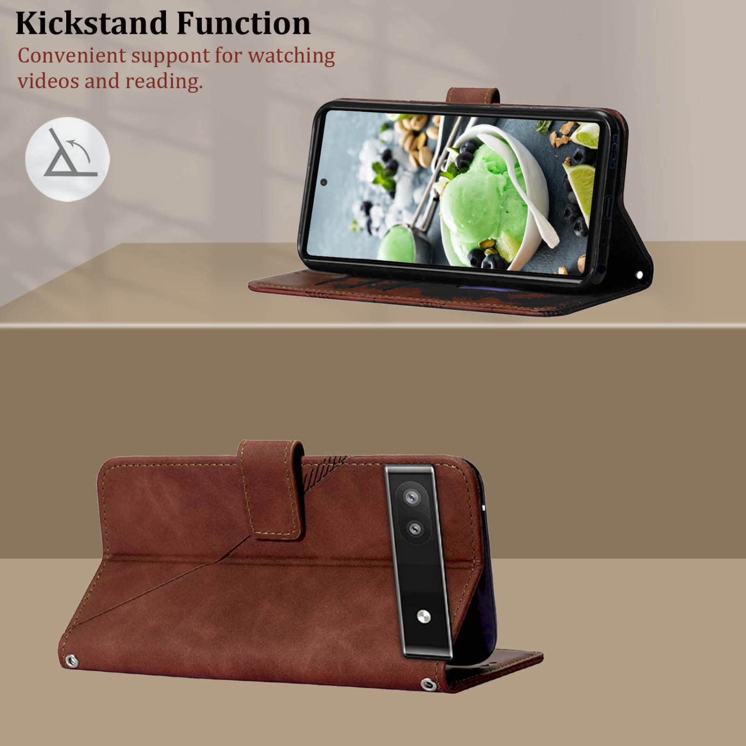 Wallet Case for Pixel 6a, Kickstand Wrist Strap Card Holder Slots TPU Interior Protective for Pixel 6a Case,PU Leather Folio Flip Cover for Google