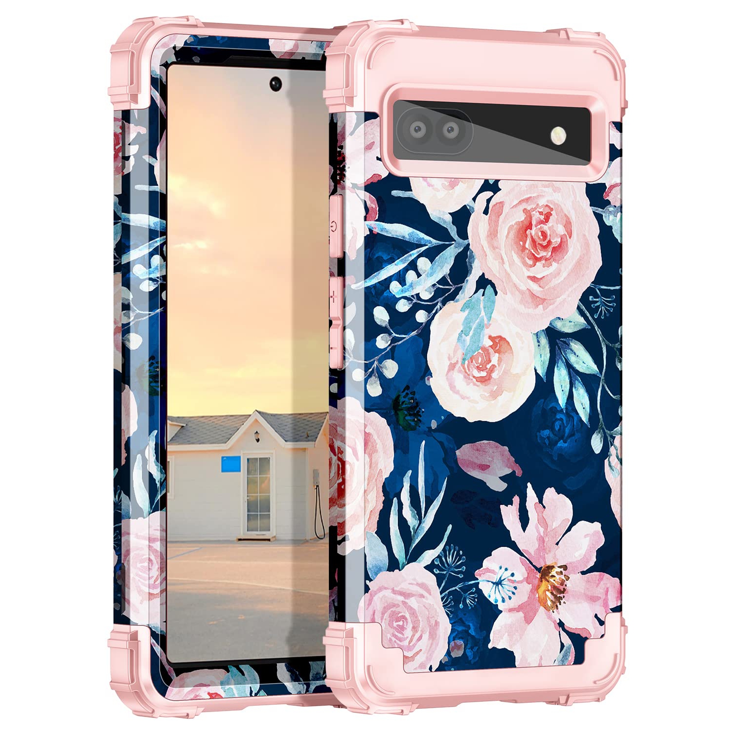 for Google Pixel 6A Case, Heavy Duty Shockproof Protection Hard Plastic+Silicone Rubber Hybrid 3 in 1 Drop Protective Case for Google Pixel 6A Navy