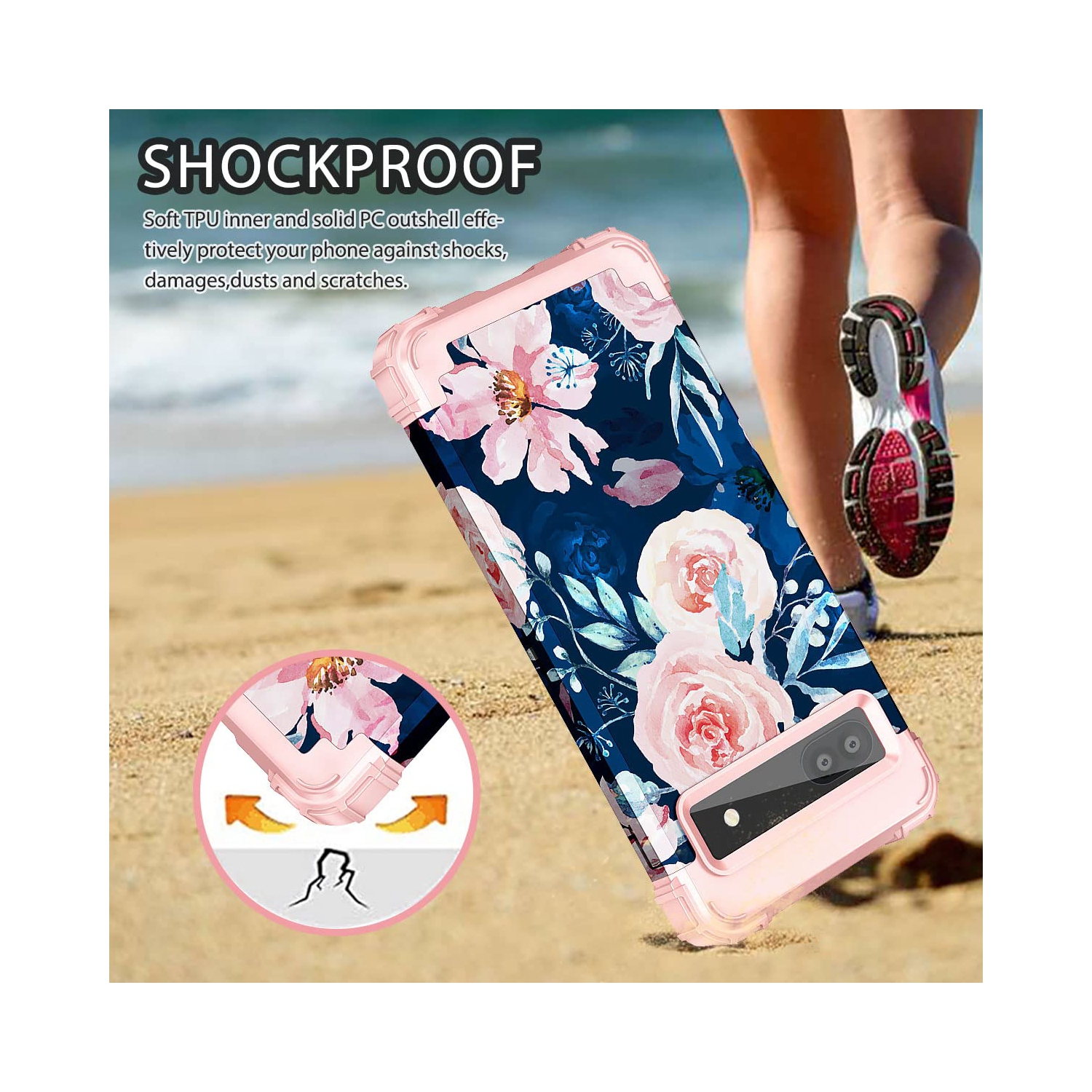 for Google Pixel 6A Case, Heavy Duty Shockproof Protection Hard Plastic+Silicone Rubber Hybrid 3 in 1 Drop Protective Case for Google Pixel 6A Navy