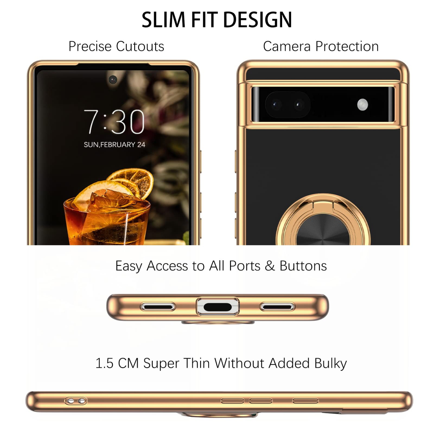 Google Pixel 6a Case,Slim Soft Silicone Cover with 360 Degree Rotation Magnetic Car Finger Ring Holder Kickstand Shockproof Protective Women Men