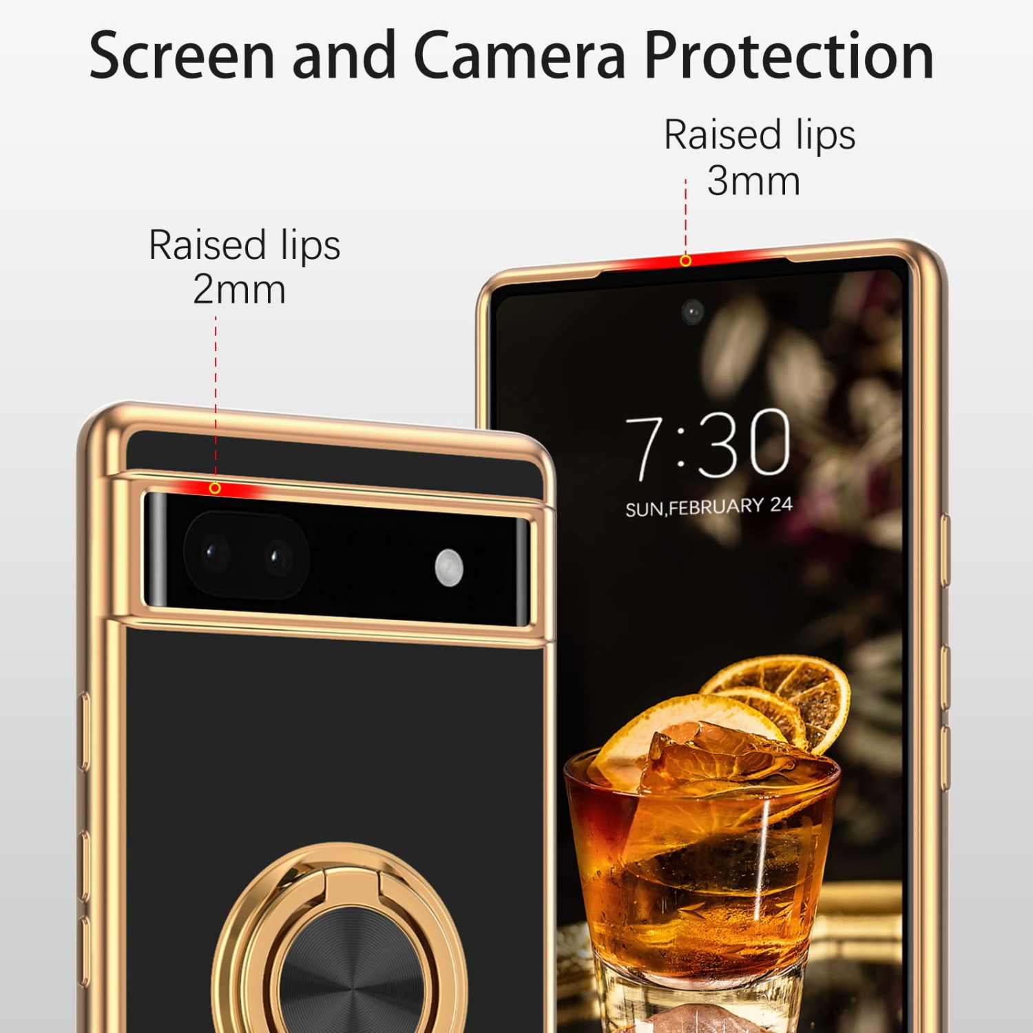 Google Pixel 6a Case,Slim Soft Silicone Cover with 360 Degree Rotation Magnetic Car Finger Ring Holder Kickstand Shockproof Protective Women Men