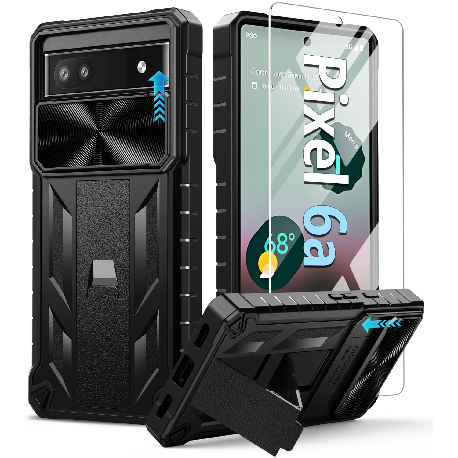 Google Pixel 6a Case: Shockproof Protective Rugged Phone Cover with Kickstand & Camera Lens Slide | Drop Proof Military-Grade Protection TPU Hybrid