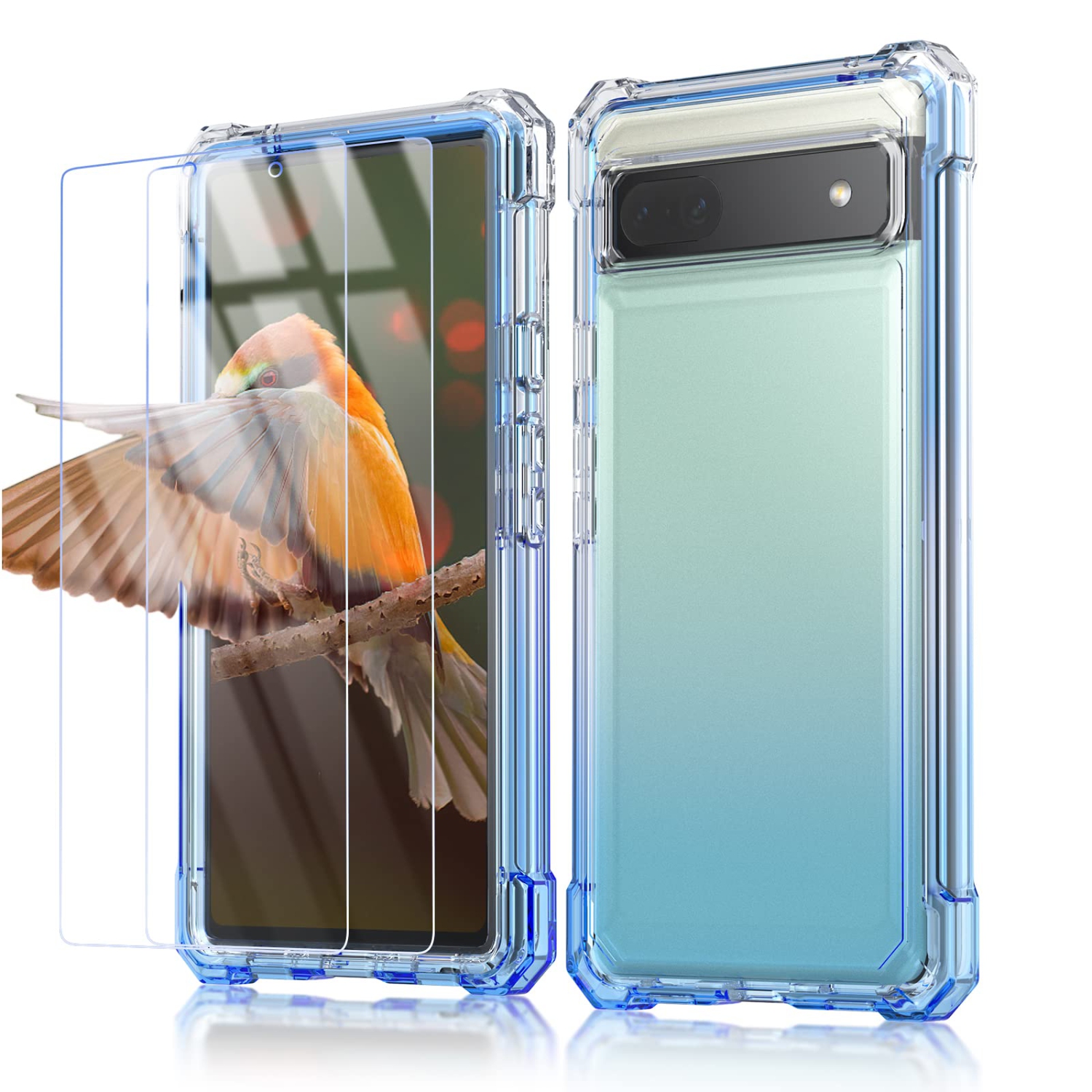 Google Pixel 6A Case 2022: Clear Silicone Heavy Duty Protection with 2 Pack Tempered Screen Protector Phone Cover for Pixel 6A