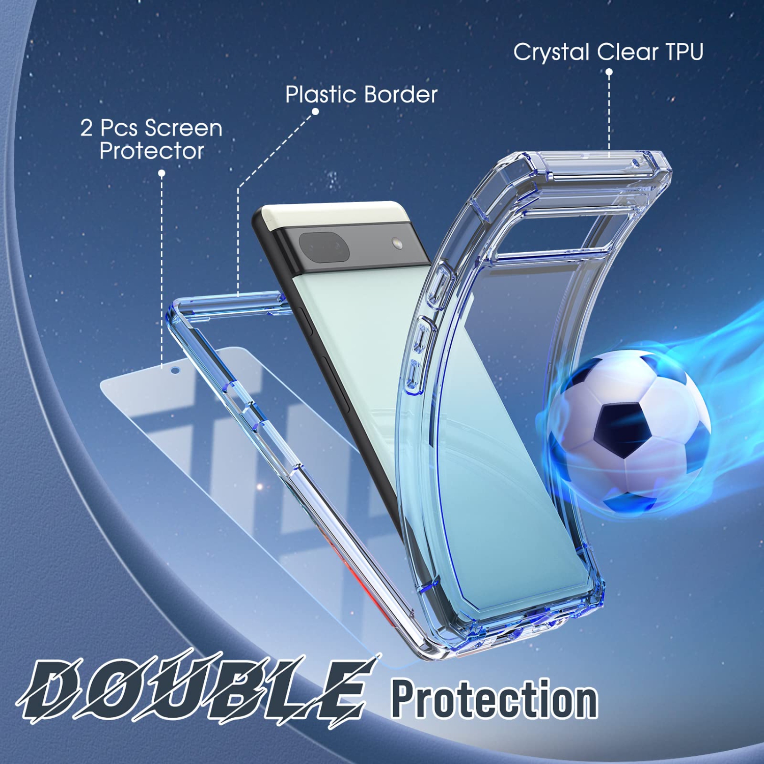 Google Pixel 6A Case 2022: Clear Silicone Heavy Duty Protection with 2 Pack Tempered Screen Protector Phone Cover for Pixel 6A