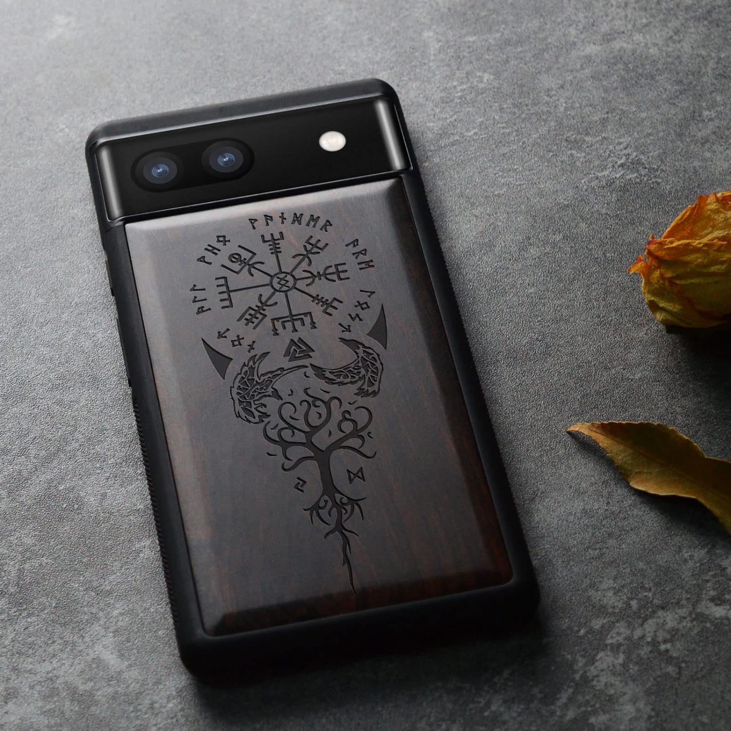 Pixel 6a Case 2022 Natural Wood & Black Soft TPU Shockproof Protective Cover Unique & Classy Wooden Case Compatible with Google Pixel 6a Case